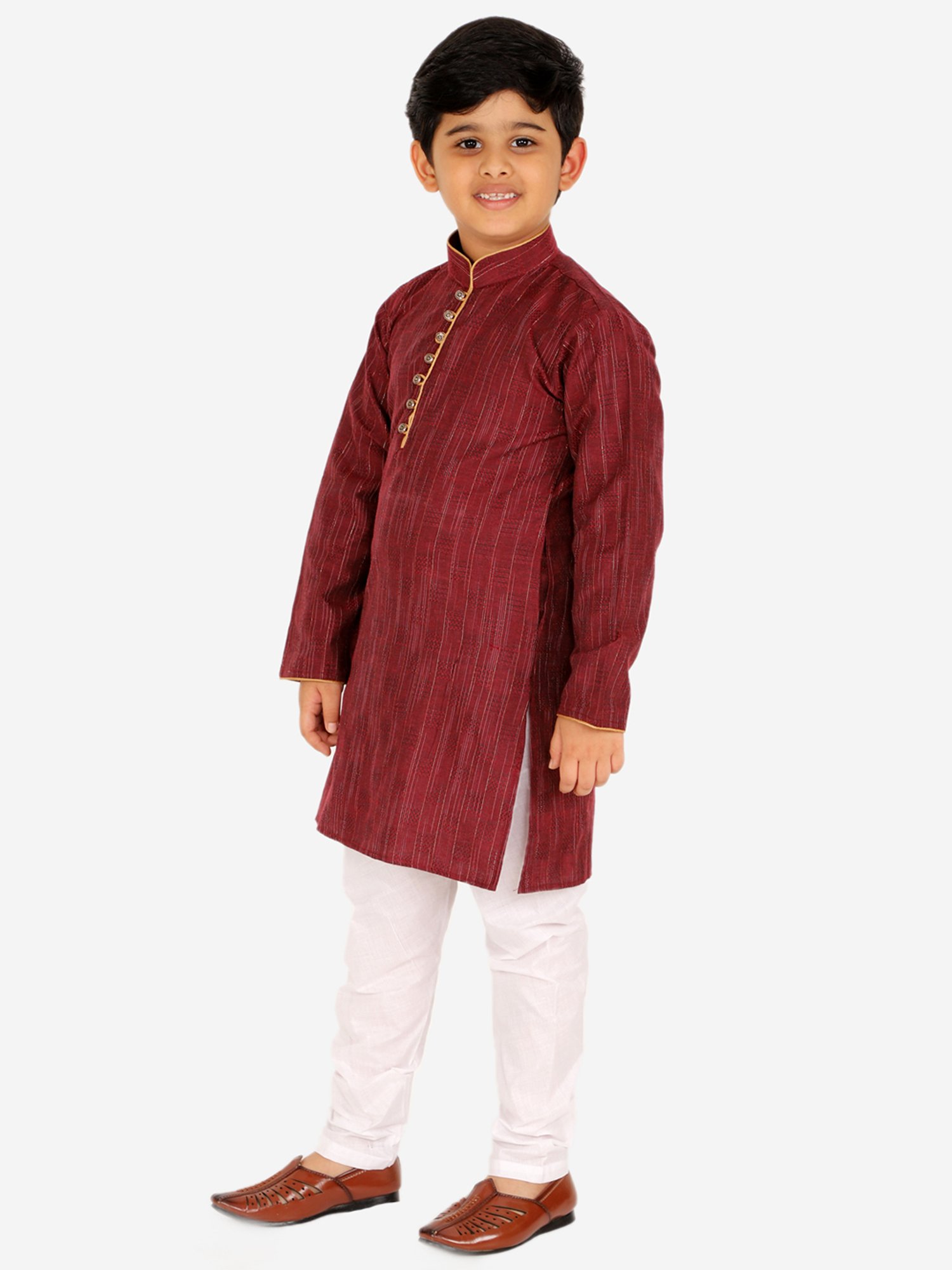 Pro-Ethic Style Developer Kids Maroon & White Printed Full Sleeves Kurta with Pyjamas