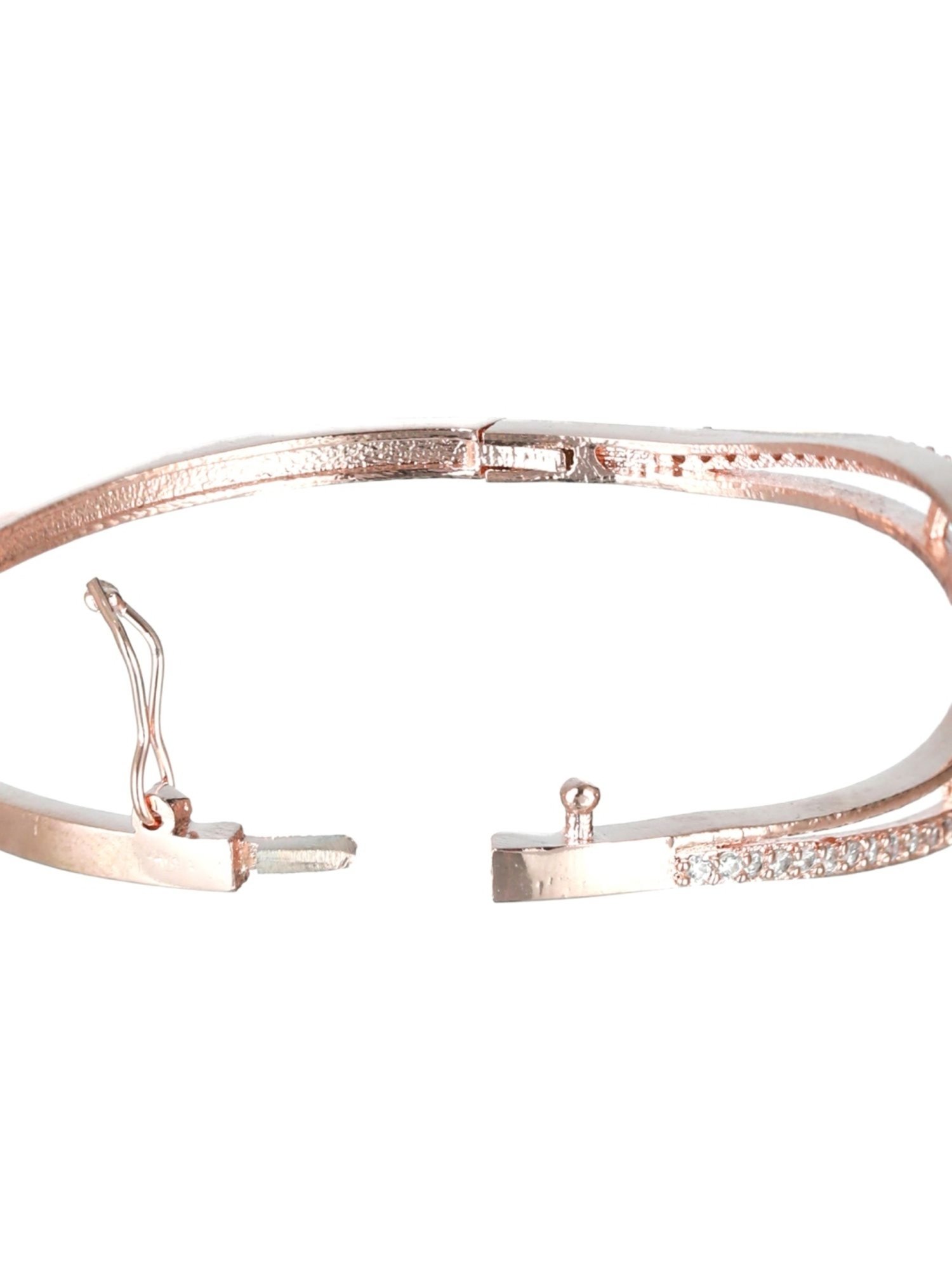 Aatmana Rose Gold-Plated American Diamond Studded Floral Handcrafted Bangle-Style Bracelet