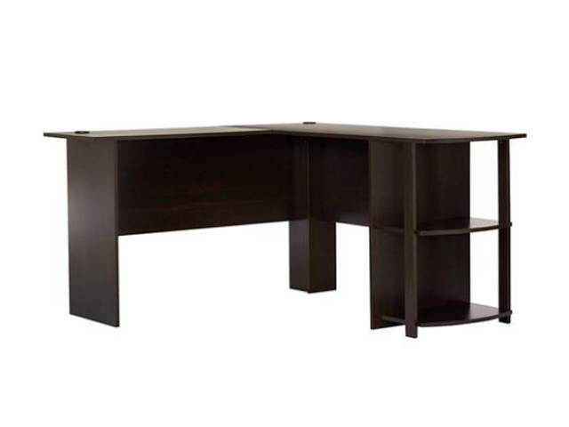 L-Shaped Wood Computer table Game Table Desk Right-angle Computer Desk with Two-layer Bookshelves,Brown,GT12
