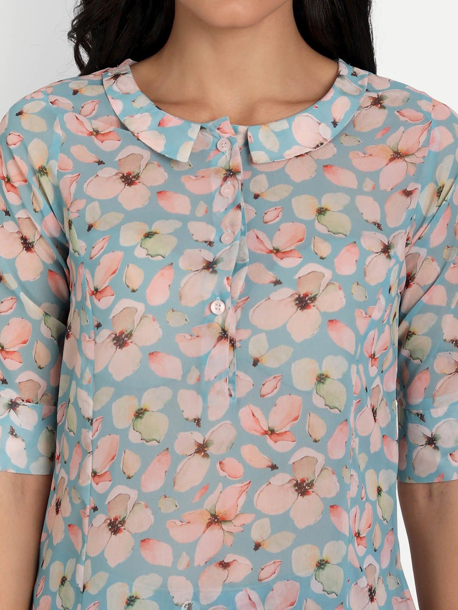 MASAKALI.CO Turquoise Floral Print Top