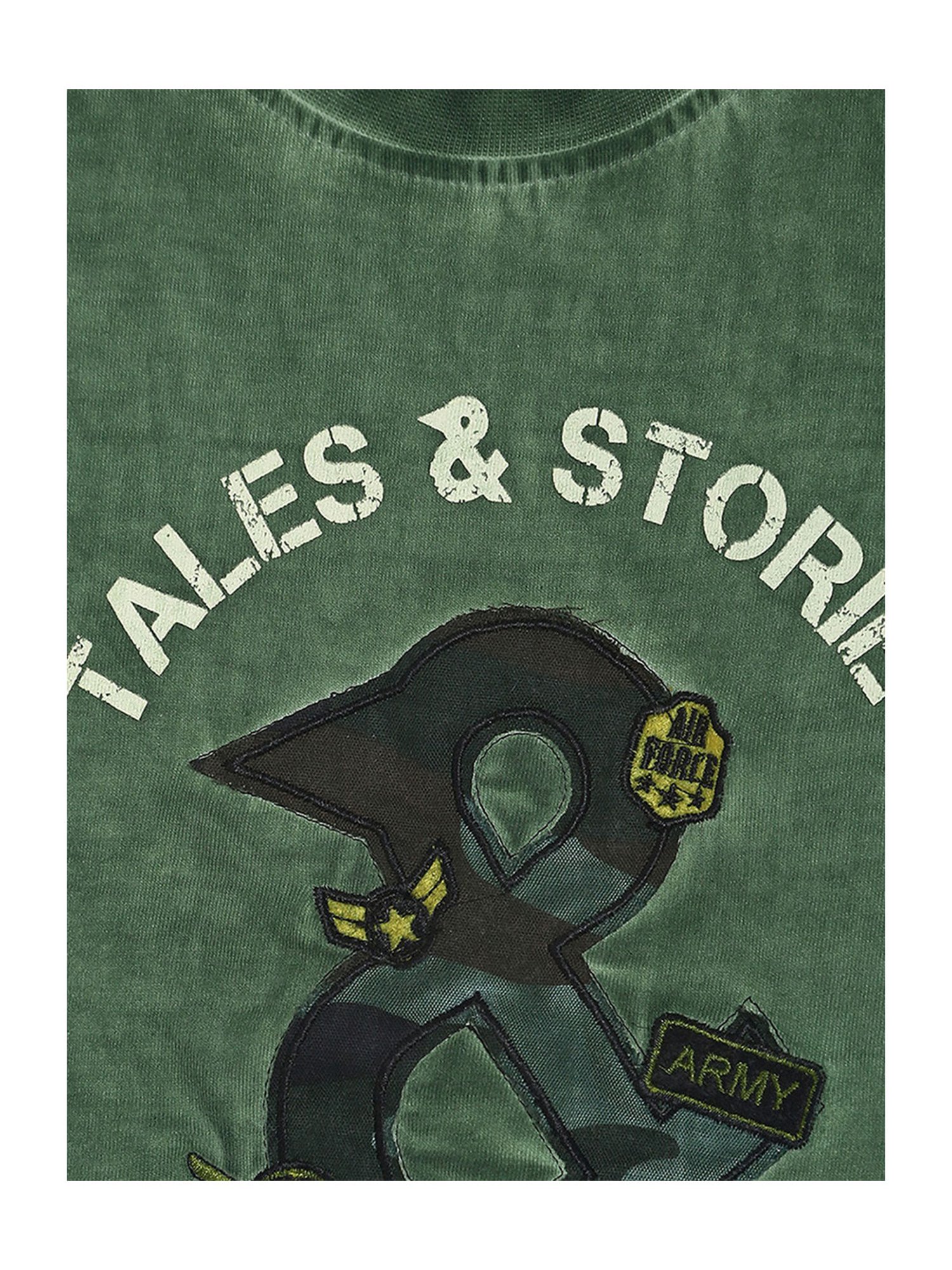 Tales & Stories Kids Dark Olive Printed T-shirt