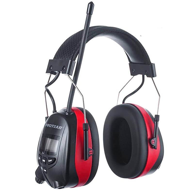 Bluetooth AM FM Radio Headphones, NRR 25dB Noise Reduction Safety Ear Muffs, Hearing Protection for Mowing (Red)