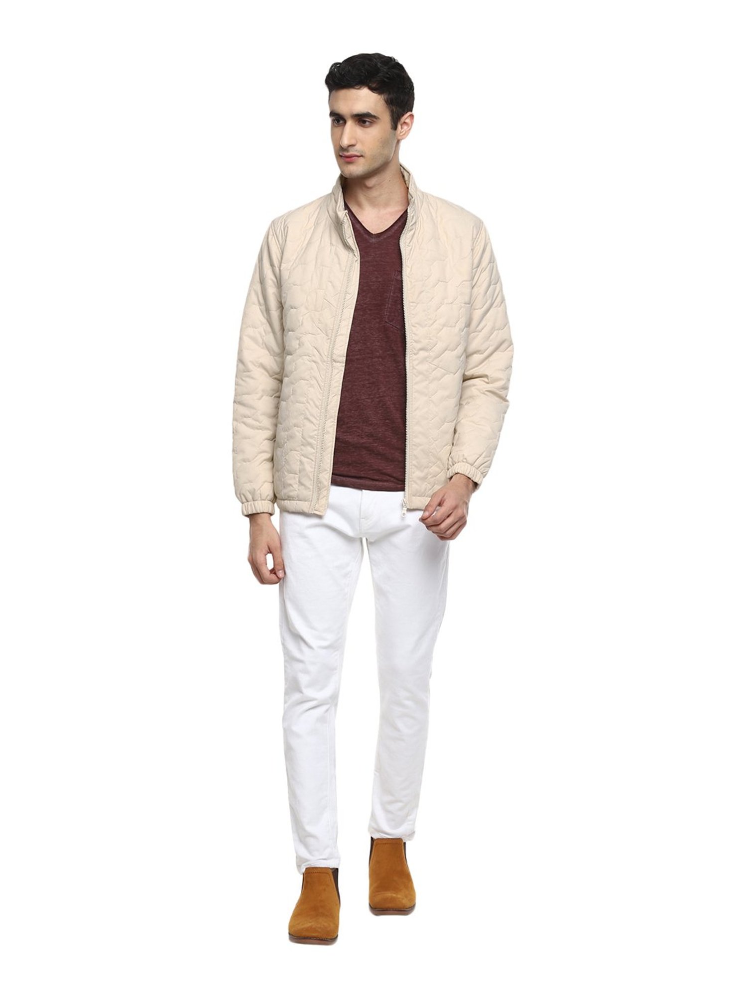 Red Chief Cream Full Sleeves Mock Collar Jacket