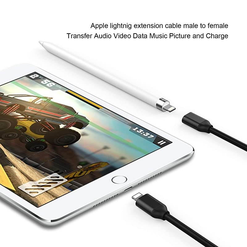 Extender Cable Connector Pass Audio Video Music Photo Data and Power Charge. 1PCS Male to Female Extension Cord Made of All Black PVC &Aluminum. (6.6 Feet / 2M)