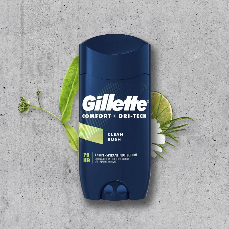 Gillette Comfort + DriTech Men's Antiperspirant Deodorant Invisible Solid Clean Rush - 3.4oz 