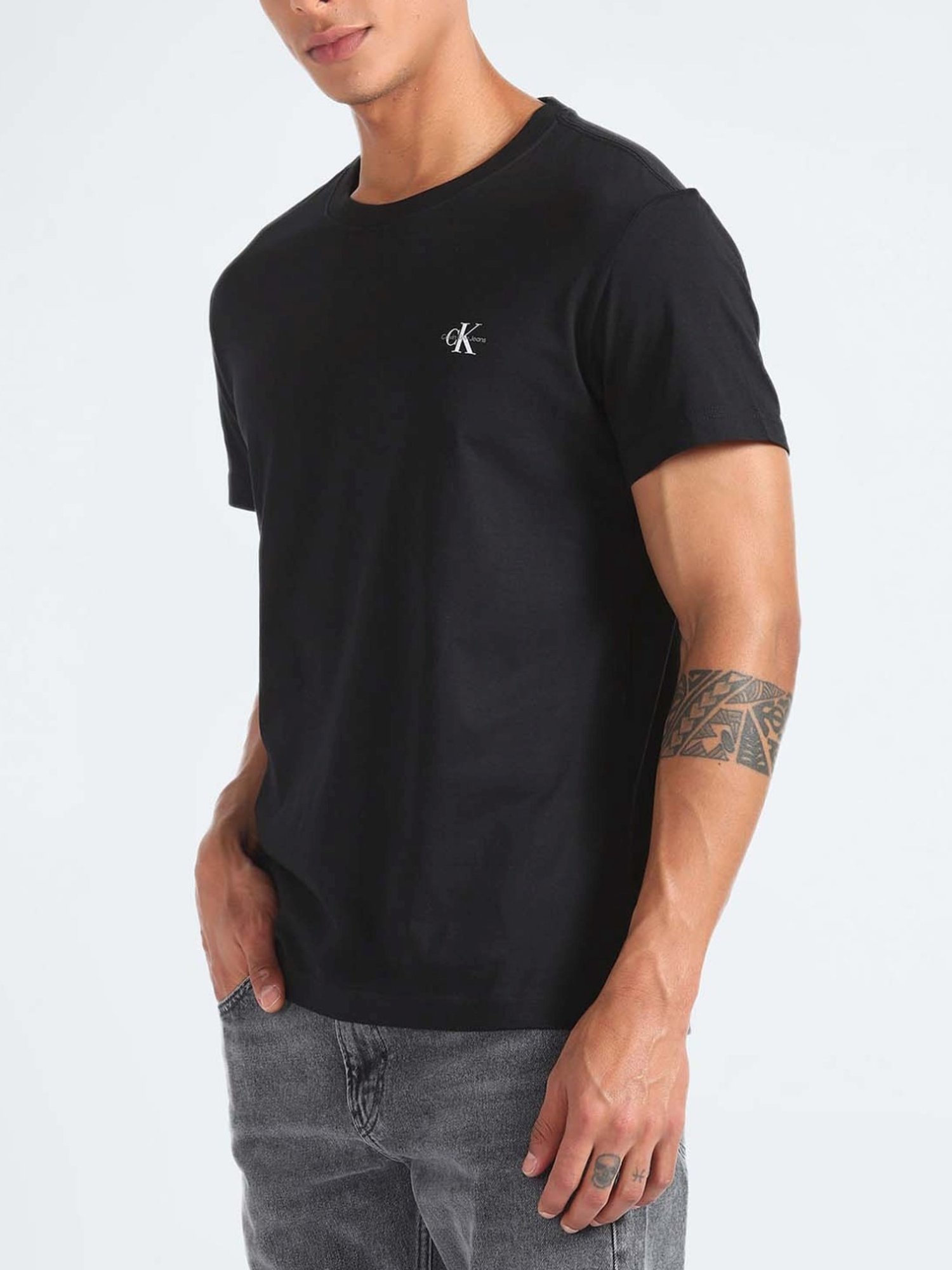 Calvin Klein Bright White & Black Cotton Regular Fit T-Shirt