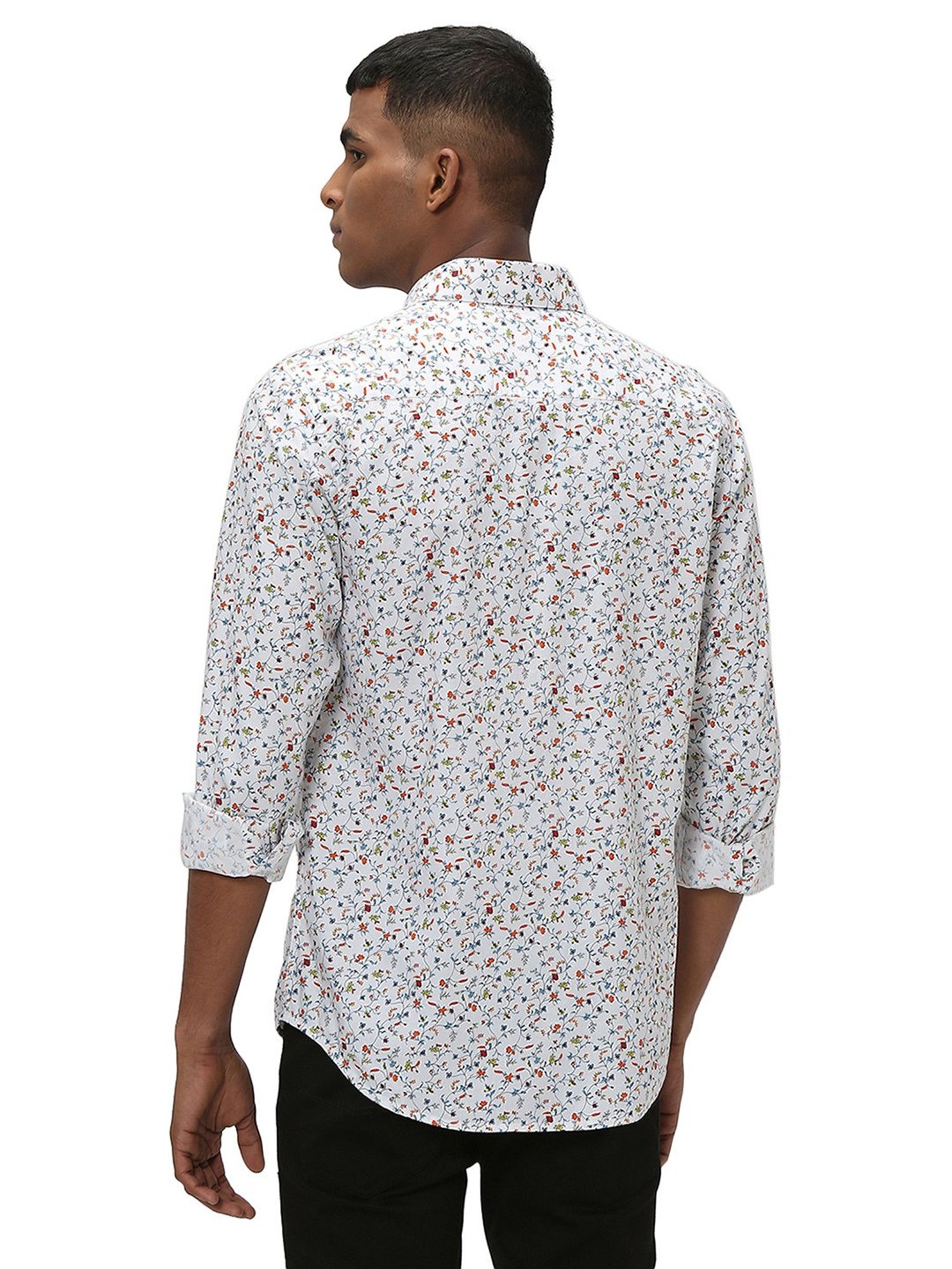 Mufti White Slim Fit Floral Print Shirt
