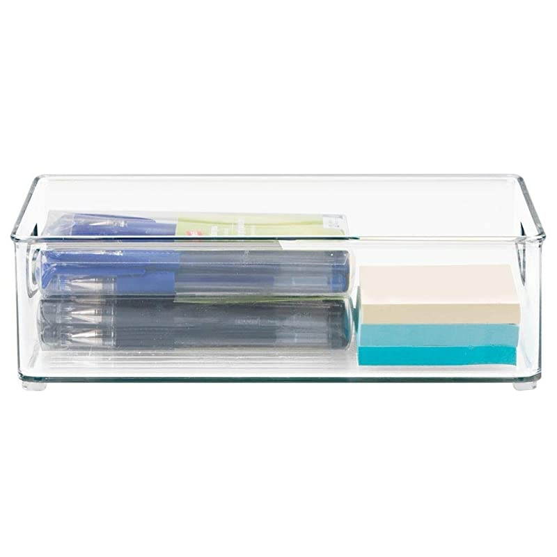 Stackable Plastic Home Office Storage Organizer Container with Handles for Cabinets Drawers Desks Workspace BPA Free for Pens Pencils Highlighters Notebooks 6 Wide 4 Pack Clear