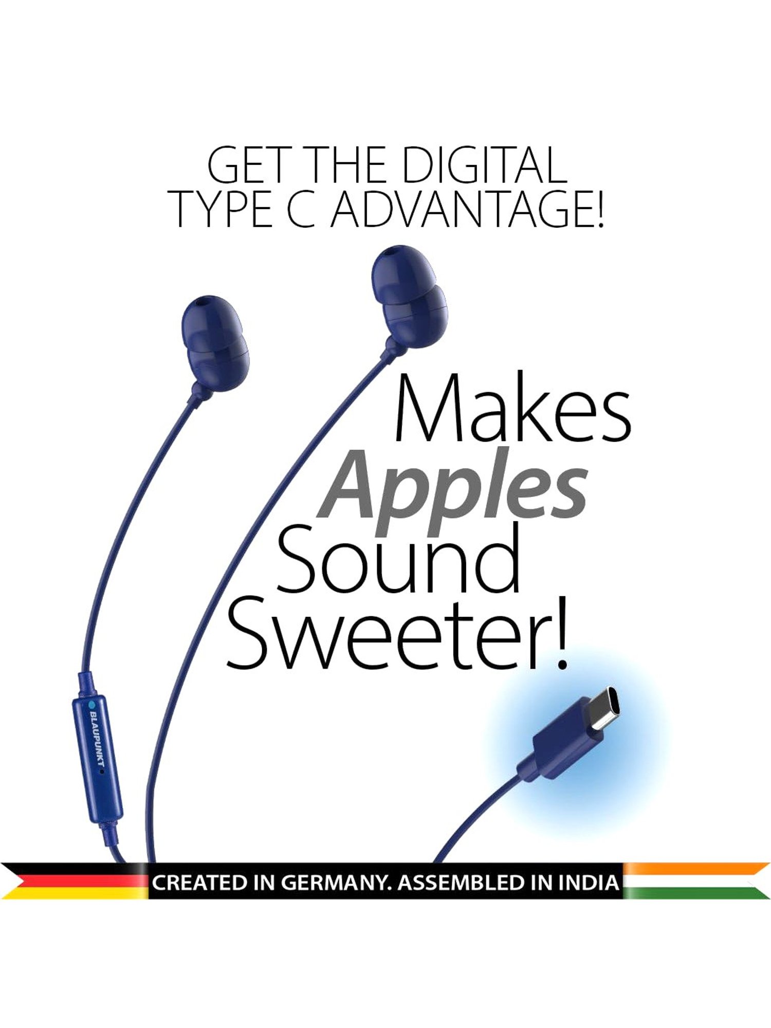 Blaupunkt EM06 in-Ear Type C Wired Earphone with Mic, Deep Bass HD Sound & Noise Isolation (Black)