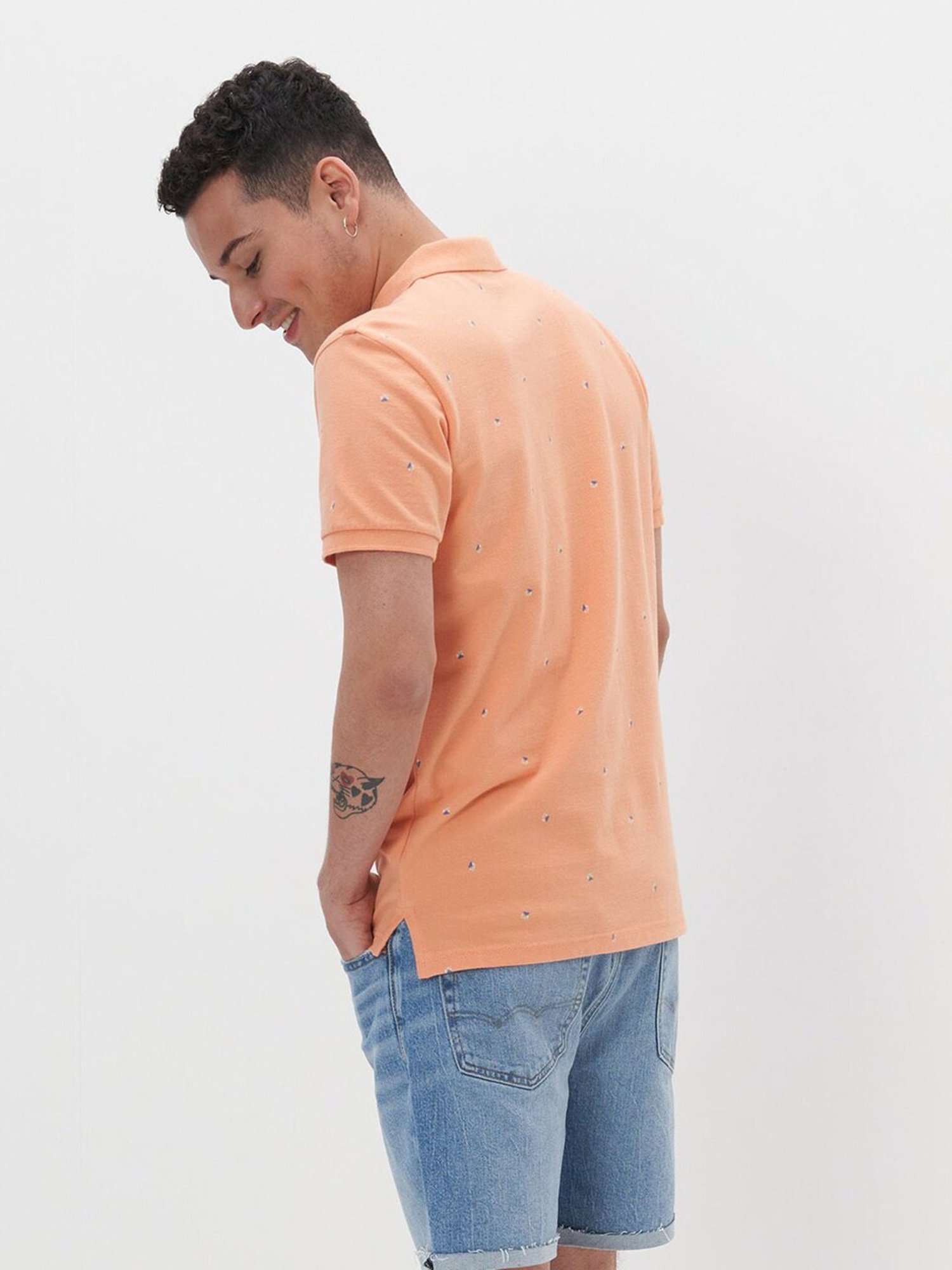 American Eagle Outfitters Orange Regular Fit Printed Polo T-Shirt