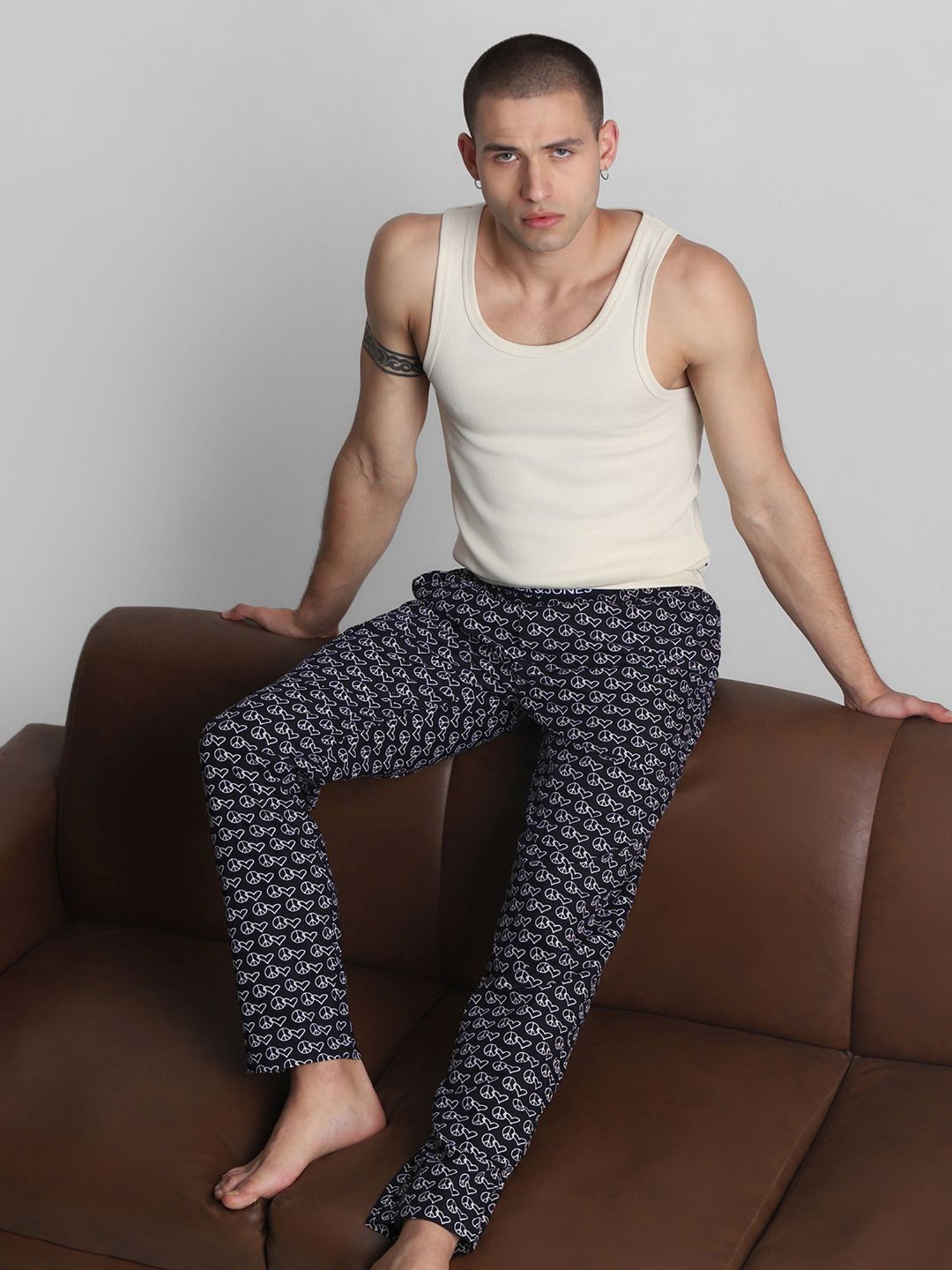 Jack & Jones Navy Blazer Cotton Regular Fit Printed Lounge Pants