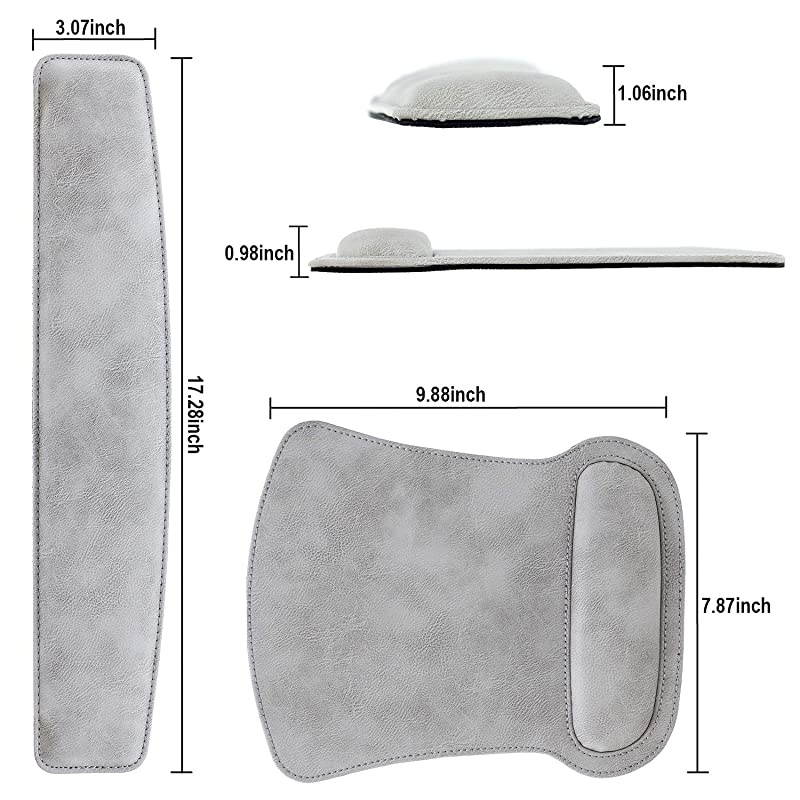 Ergonomic PU Leather Keyboard Wrist Rest Pad and Mouse Wrist Rest Support Mouse Pad Set,Durable & Comfortable & Lightweight for Easy Typing & Pain Relief (Gray White)