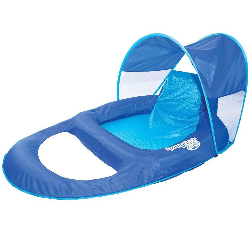 SwimWays Spring Float Recliner Pool Lounge Chair w/ Sun Canopy, Blue | 13022