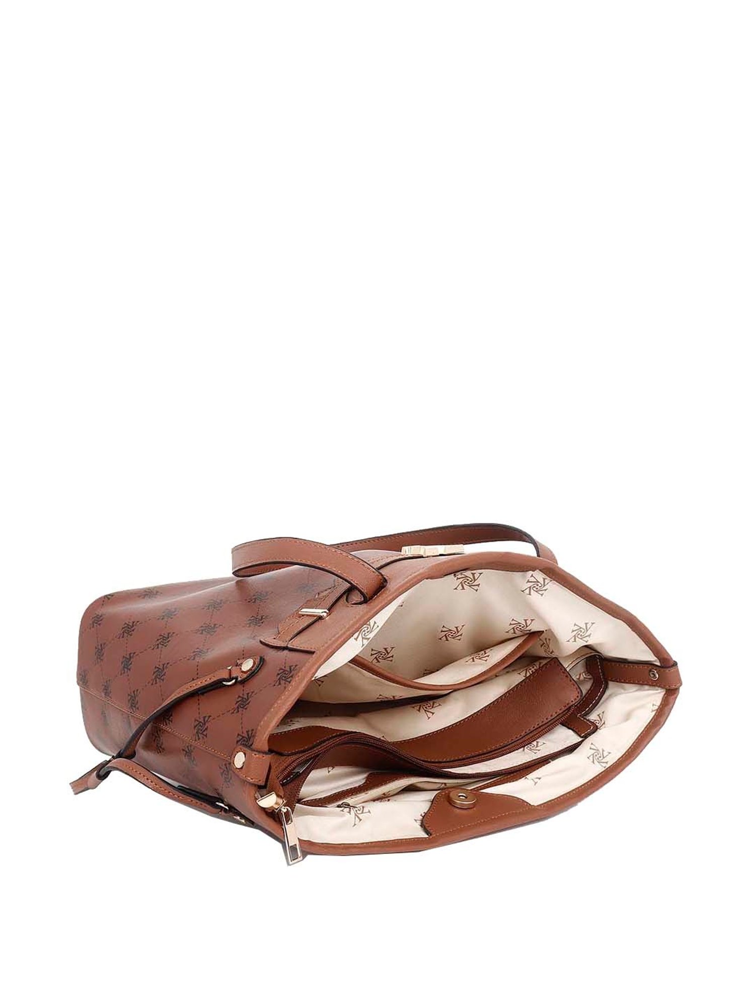 Yelloe Tan Printed Large Tote Handbag