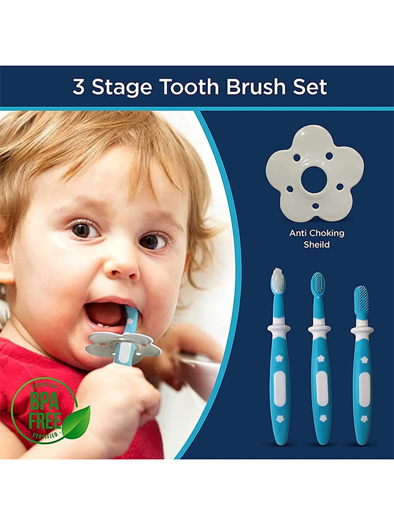 LuvLap Baby Training Toothbrush Set (Blue)