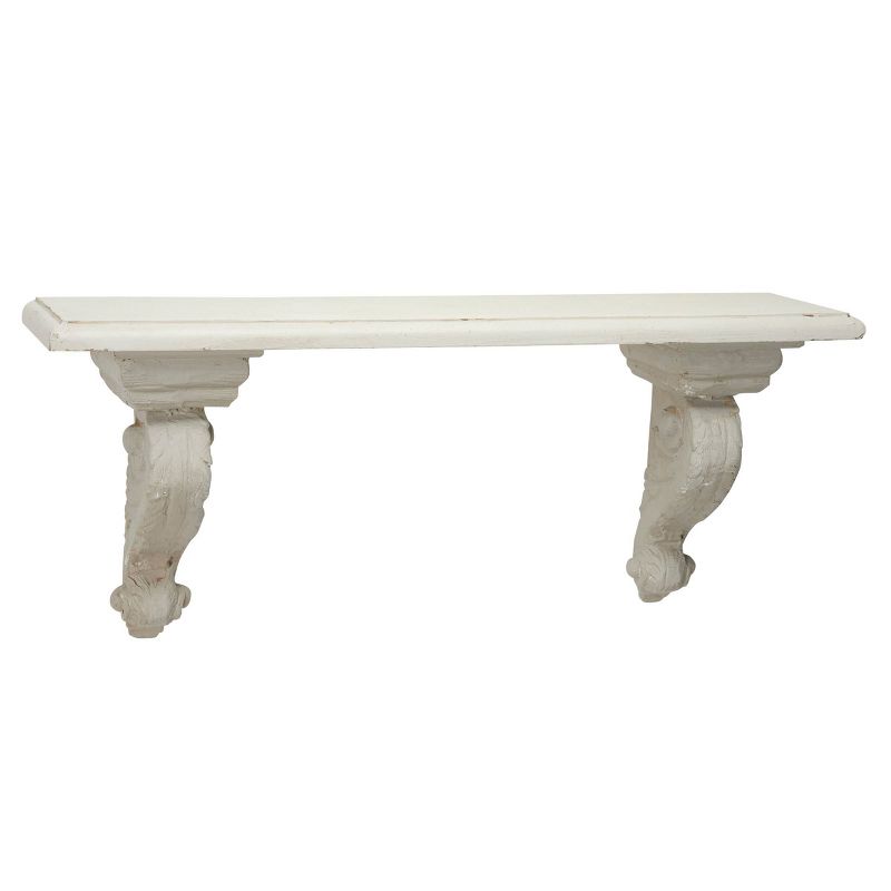 31.5" x 13.5" Large Floating Wall Shelf with Decorative Scrollwork Beige/White - Olivia & May