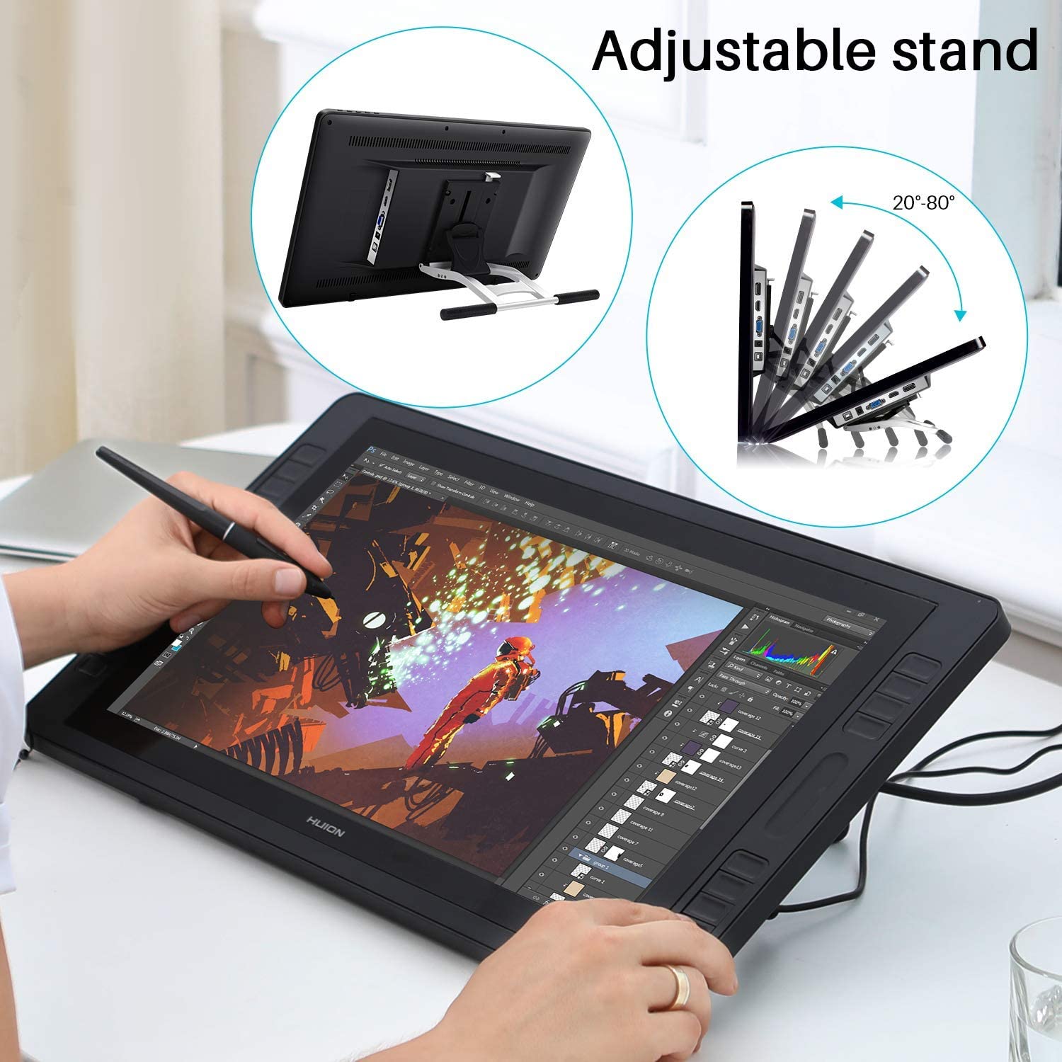 2019 Huion KAMVAS Pro 20 Drawing Monitor Tilt Function Battery-Free Stylus 8192 Pen Pressure with 16 Press Keys and 2 Touch Bars - 19.5 Inch