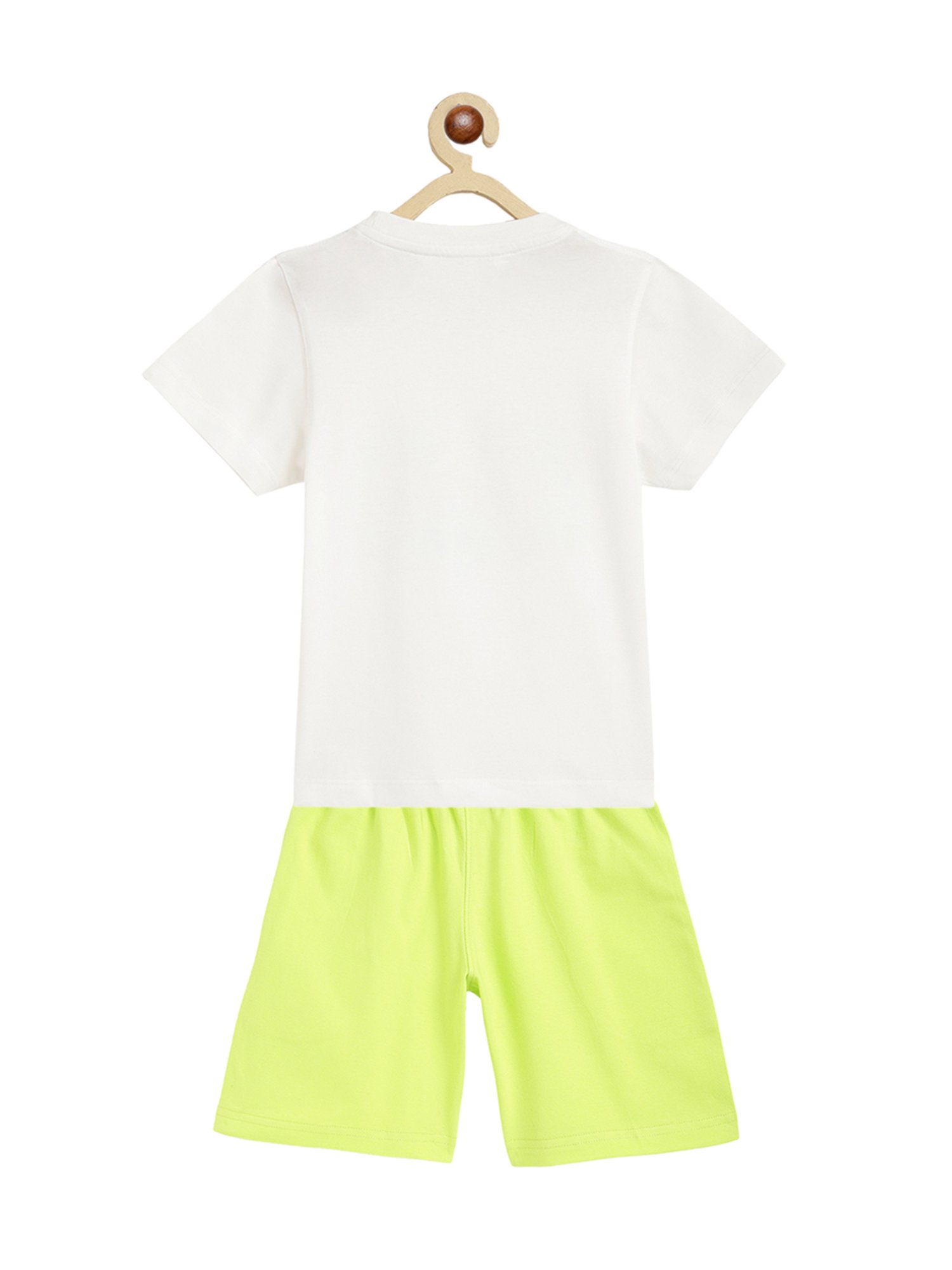 Campana Kids White & Lime Green Printed T-Shirt with Shorts