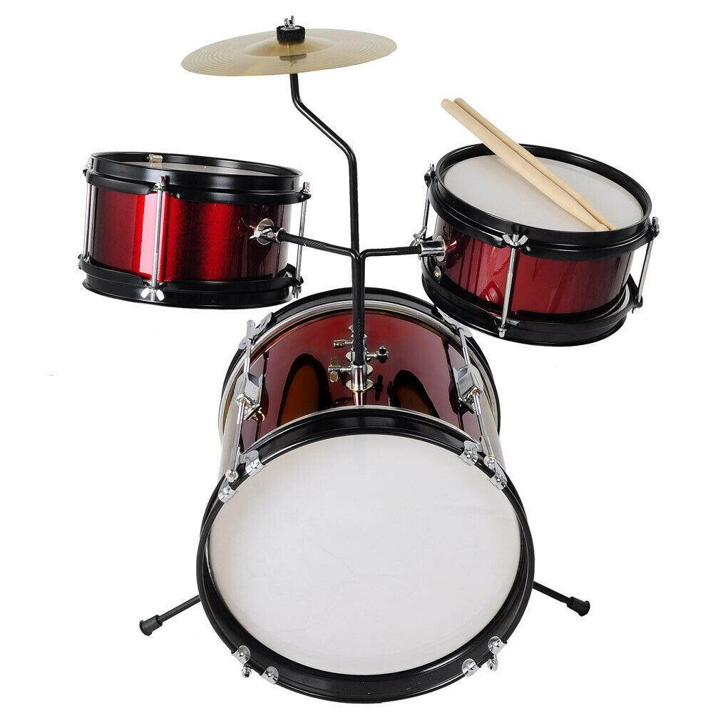 Red Drum Set 3 Piece Junior Complete Child Kids Kit With Stool Sticks Seat