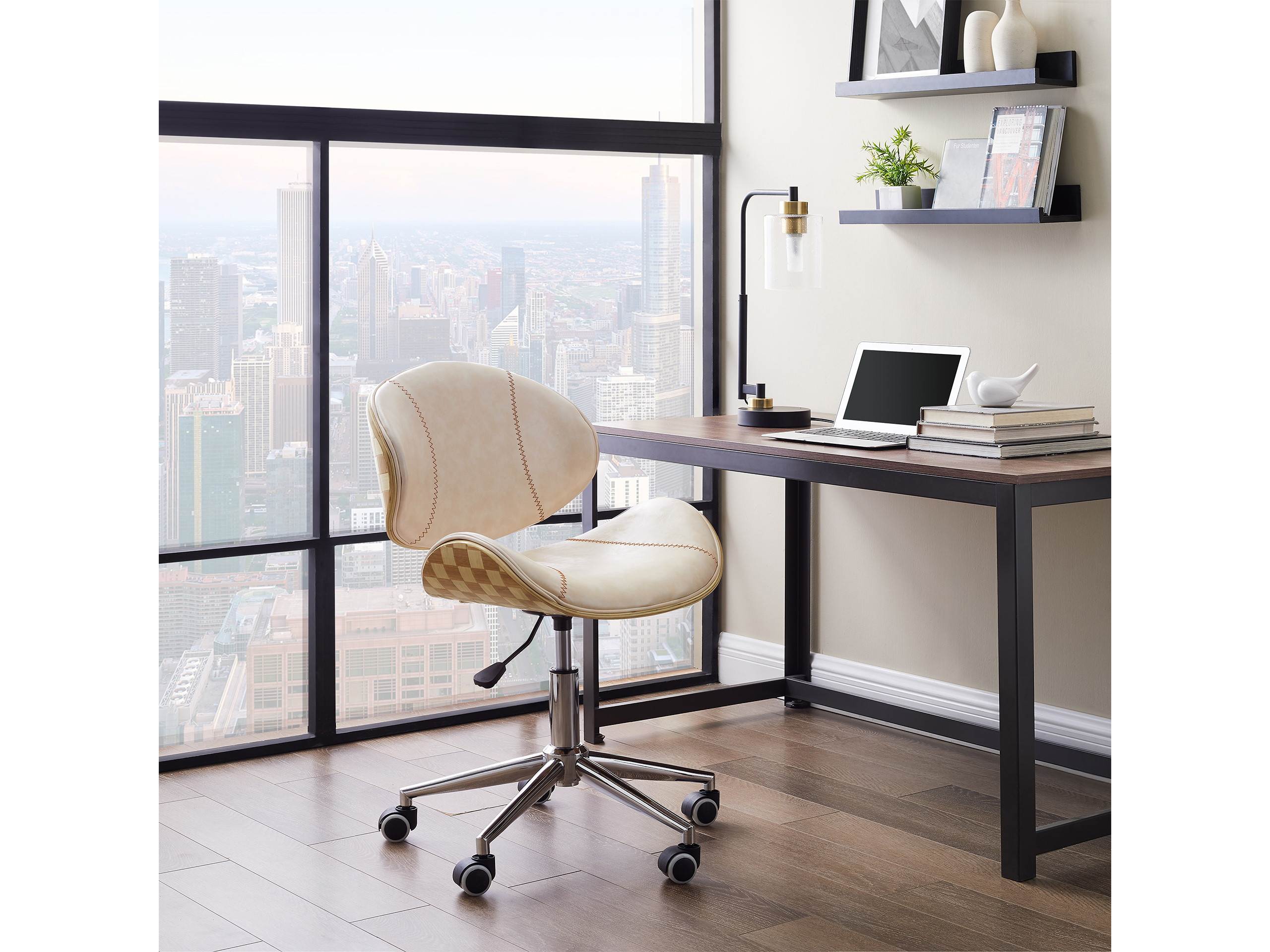 Art-Leon Faux Leather Upholstery Swivel Accent Home Office Desk Chair with 5 Casters and Unique Chess-Board Back Deco