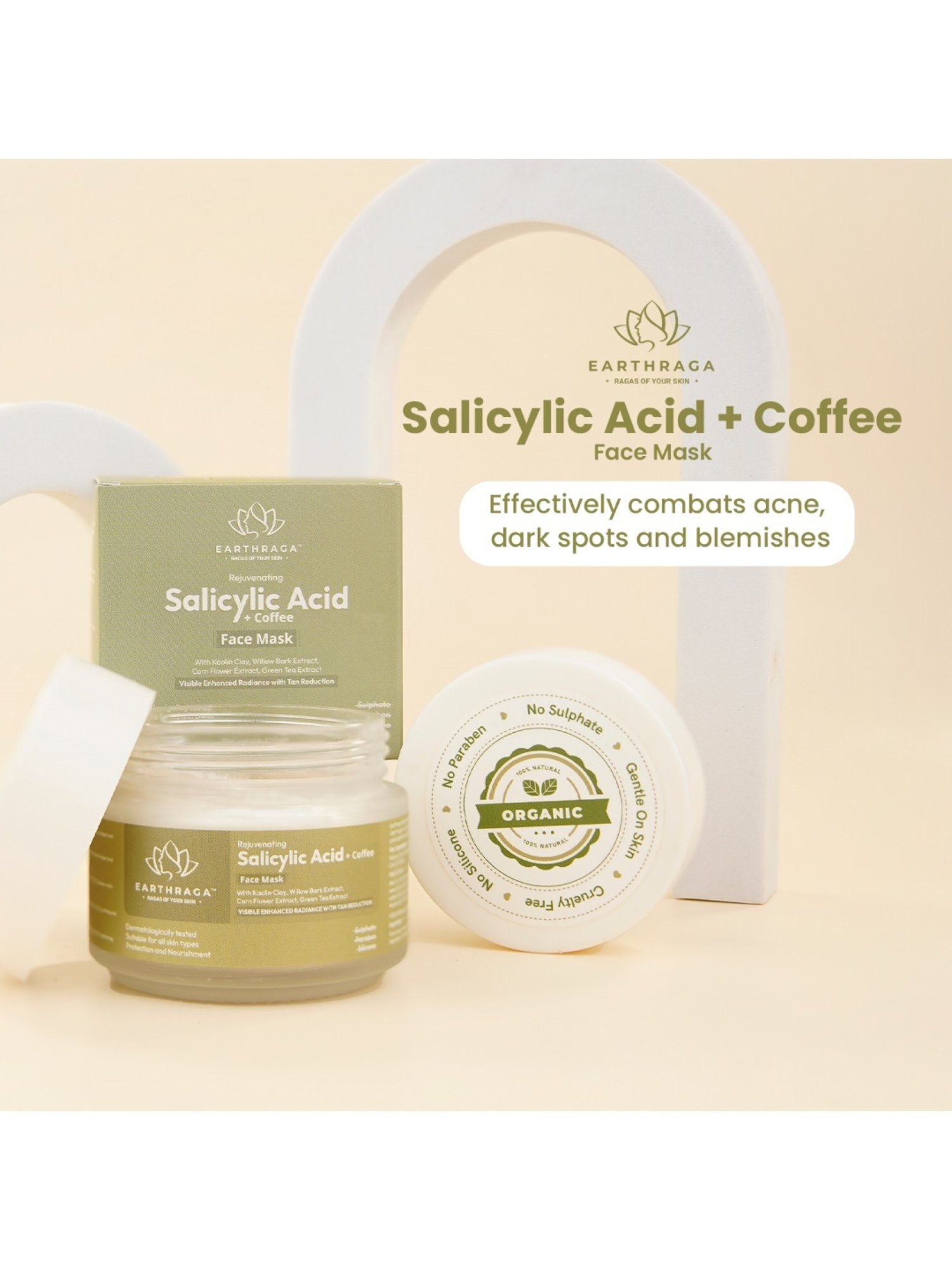 Earthraga Rejuvenating Salicylic Acid + Coffee Face Mask - 100 gm