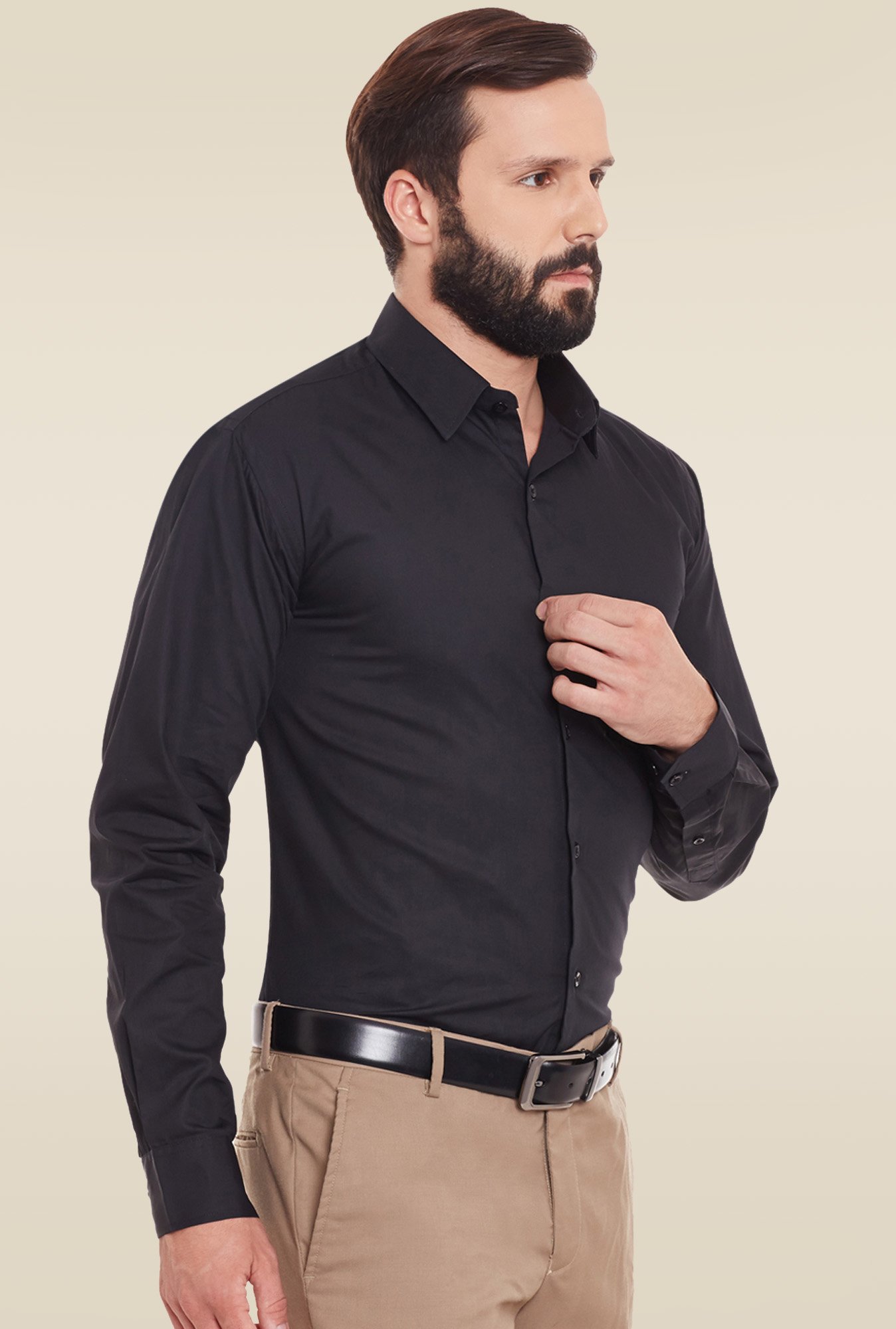 Hancock Black Cotton Full Sleeves Formal Shirt
