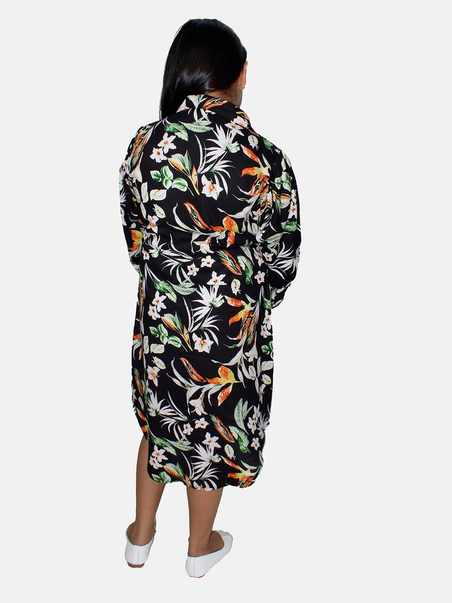 Kiddopanti Kids Black Floral Print Full Sleeves Shirt Dress