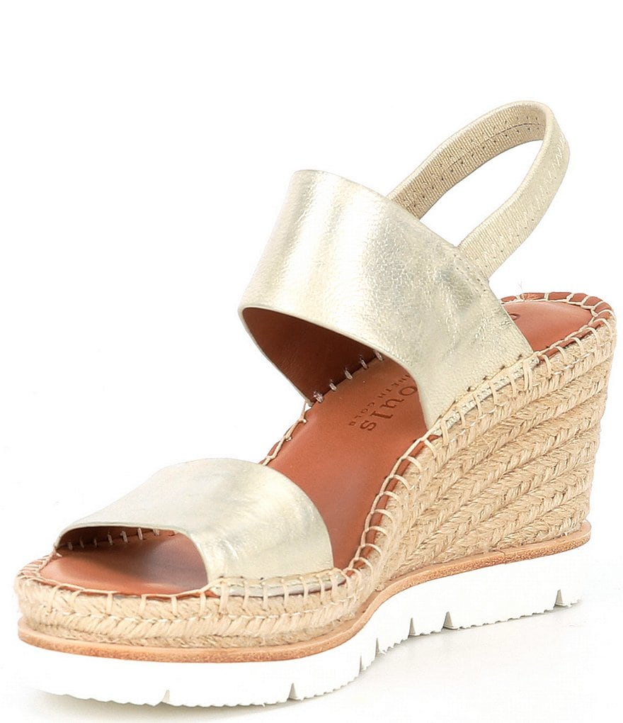 Gentle Souls Elyssa Two Band Leather Espadrille Platform Wedge Sandals