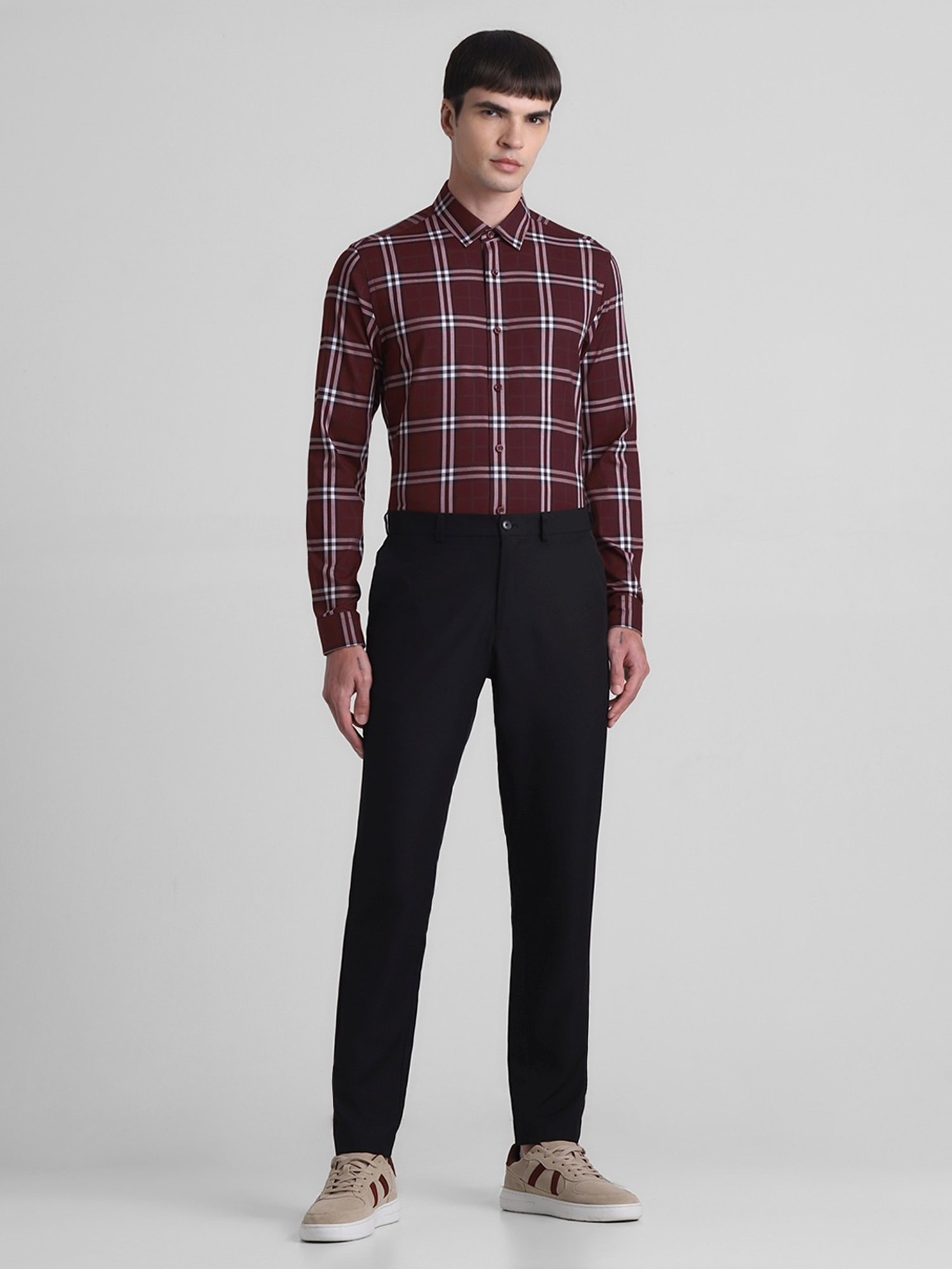 Jack & Jones Pomegranate Cotton Slim Fit Checks Shirt
