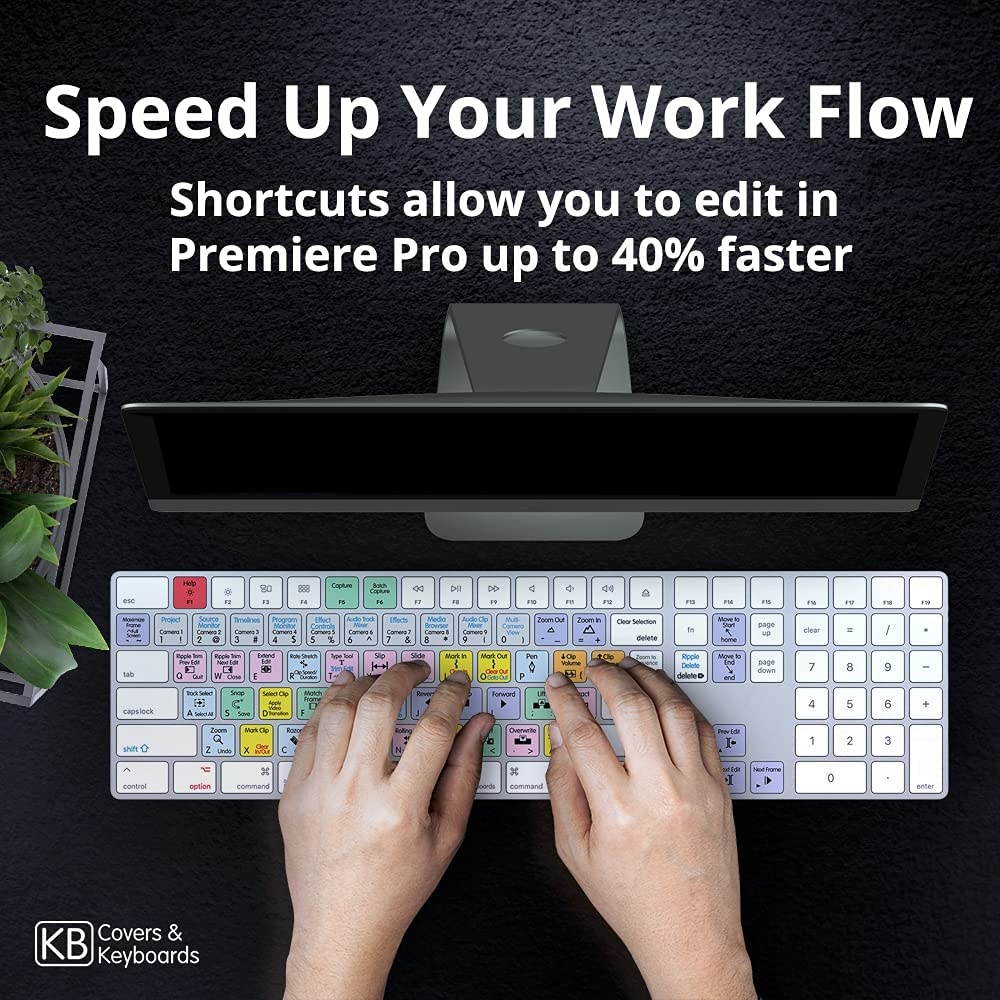 KB Covers Backlit Adobe Premiere Pro CC Keyboard | Editing Mechanical Keyboard Compatible with macOS | USB-A & Wireless