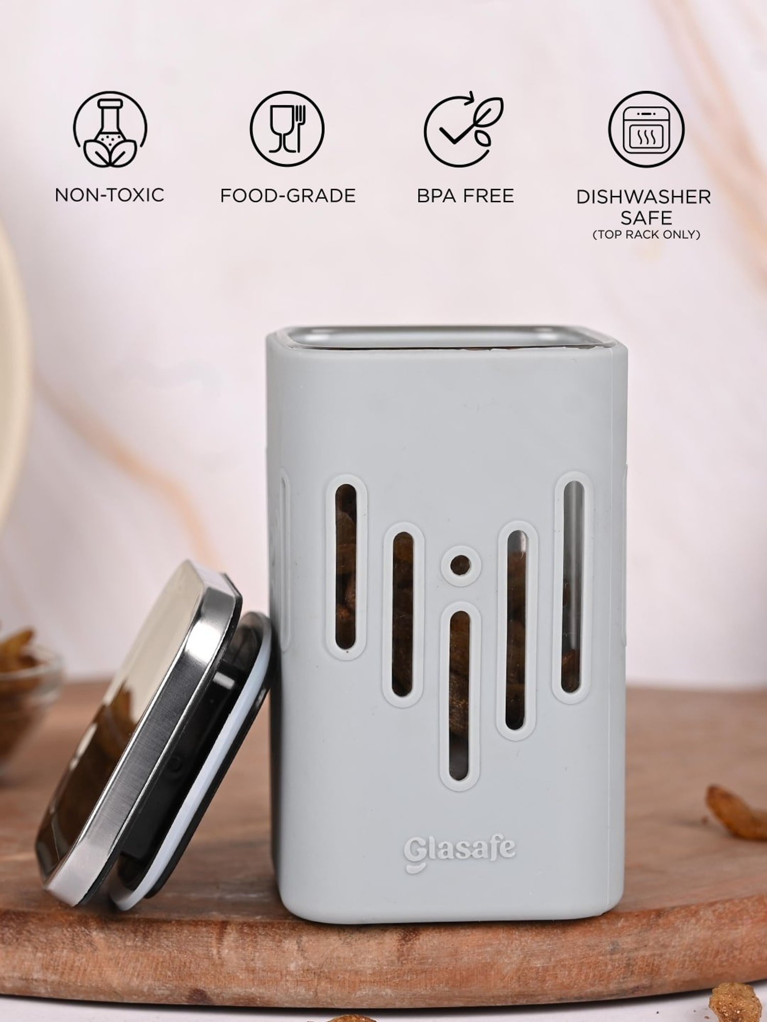 Glasafe 'O' Grip Slate Grey Borosilicate Containers - Set of 4 (250ml)