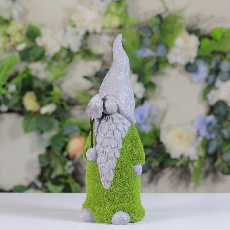 Northlight 13.5" Gray and Green Moss Covered Gnome with Shovel Outdoor Patio Garden Statue