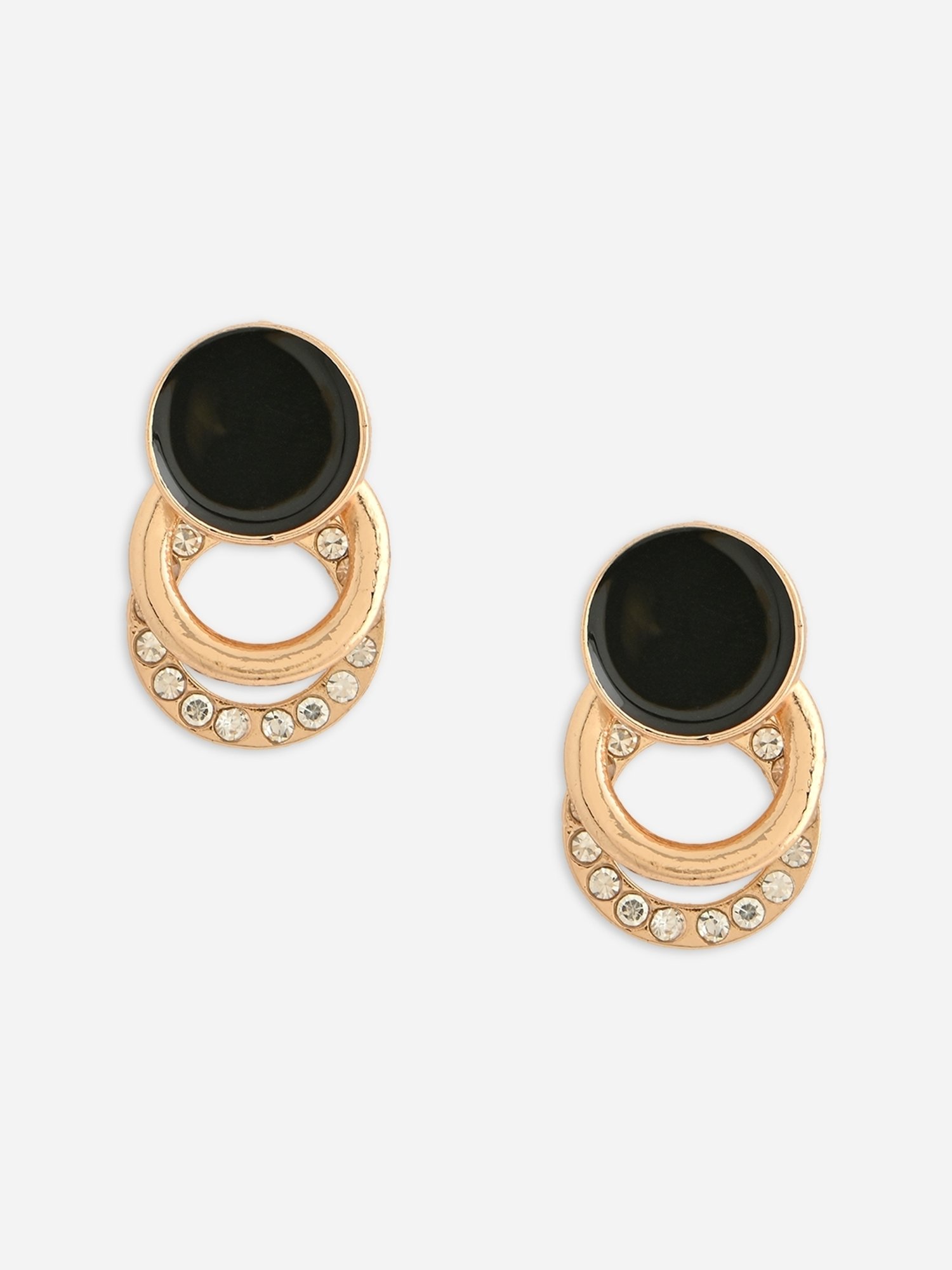 ToniQ Black Gold CZ Party Stud Earrings for Women