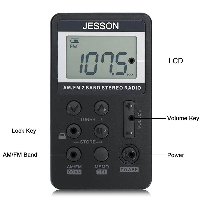 Personal AM FM Pocket Radio Portable Digital Tuning Stereo Radio with Earphone and Rechargeable Battery for Walk