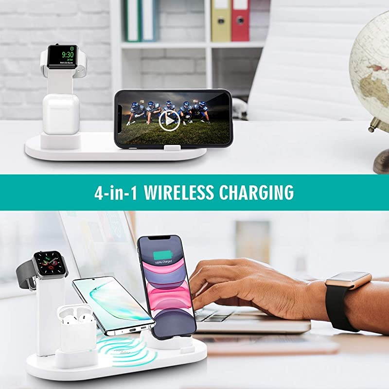 Charger 3 in 1 Charging Station, Charging Dock for iPhone/AirPods, Qi-Certified Fast Charging Stand iPhone 11/11Pro/11Pro Max/X/XS/XR/Max / 8/8 Plus Samsung (White)