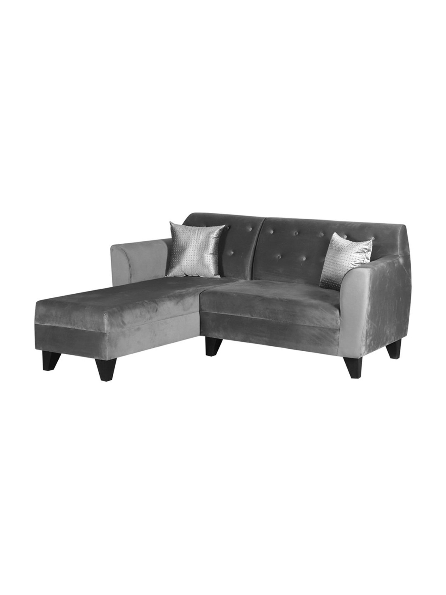 Trevi Grey Velvet & Neem Wood 5 Seater LHS Sectional Sofa