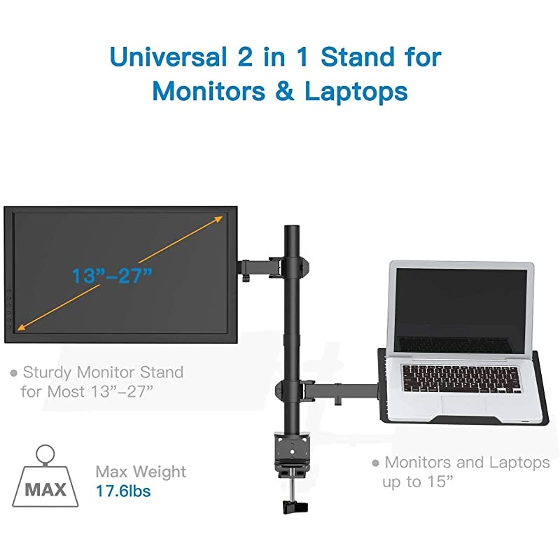 Monitor Mount Stand with Keyboard Tray Adjustable Notebook Desk Mount with Clamp and Grommet Mounting Base for 13 to 27 Inch LCD Computer Screens Up to 22lbs Notebook up to 156 Black