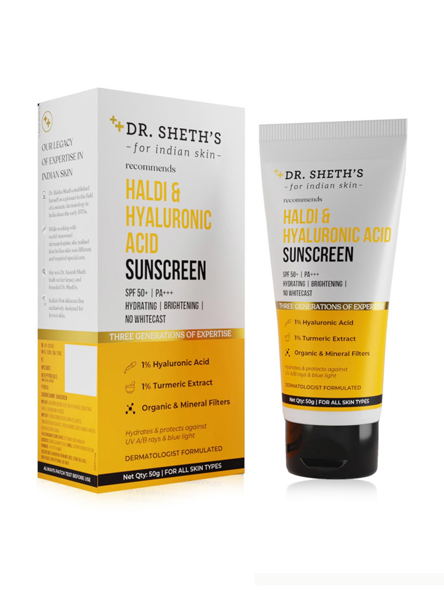 Dr. Sheth's Haldi & Hyaluronic Acid Sunscreen - 50 gm