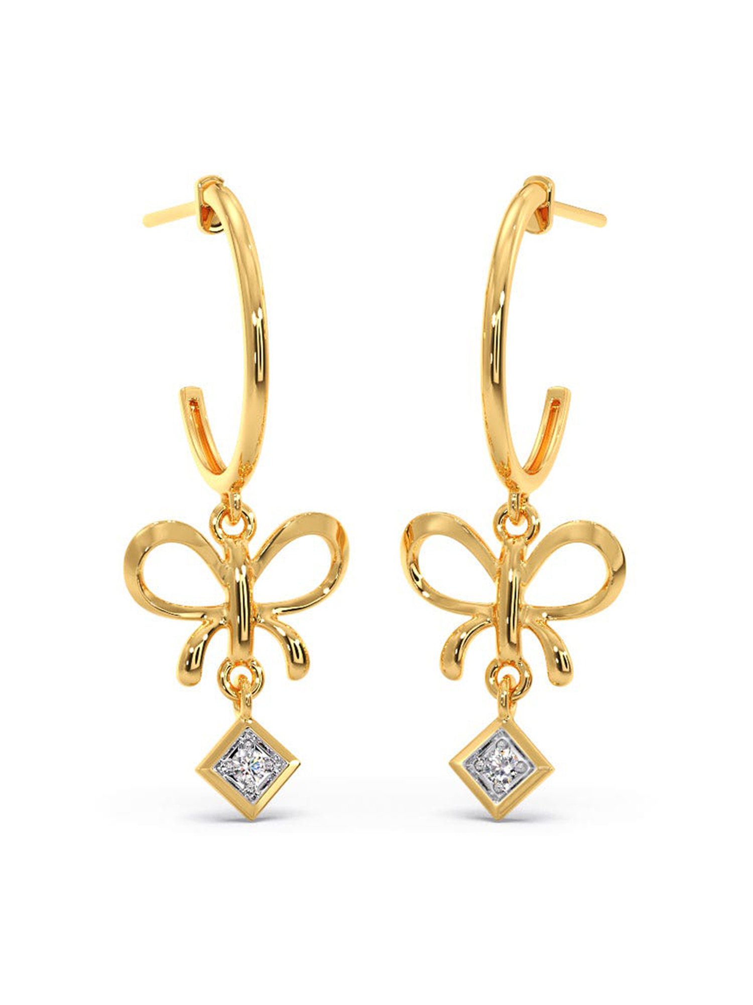 Candere by Kalyan Jewellers BIS Hallmark 18K Yellow Gold and Certified Diamond Drop Earrings