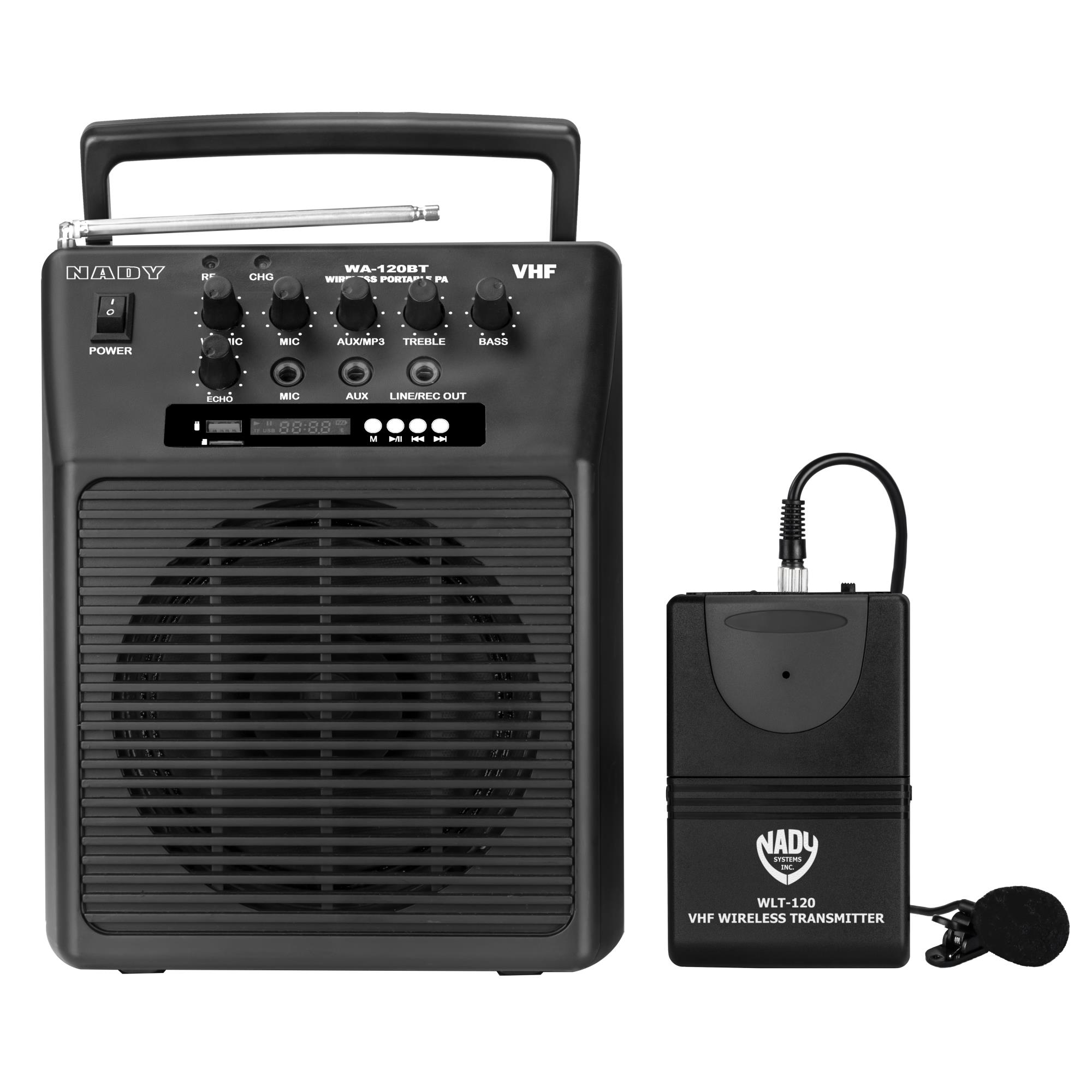 Nady WA-120BT LT Wireless Portable compact P.A full-range speaker system with built-in amplifier, BLUETOOTH, mp3 player, mixer, lavalier wireless microphone with rechargeable battery