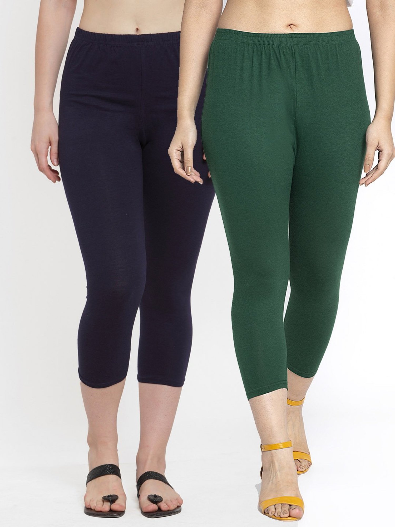 Gracit Green & Navy Slim Fit Cotton Capri Pack of - 2