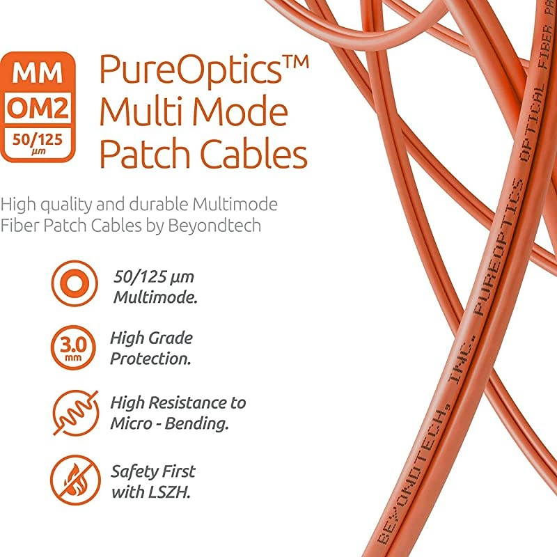 LC to LC Fiber Patch Cable Multimode Duplex 20m 656ft 50125um OM2  PureOptics Cable Series