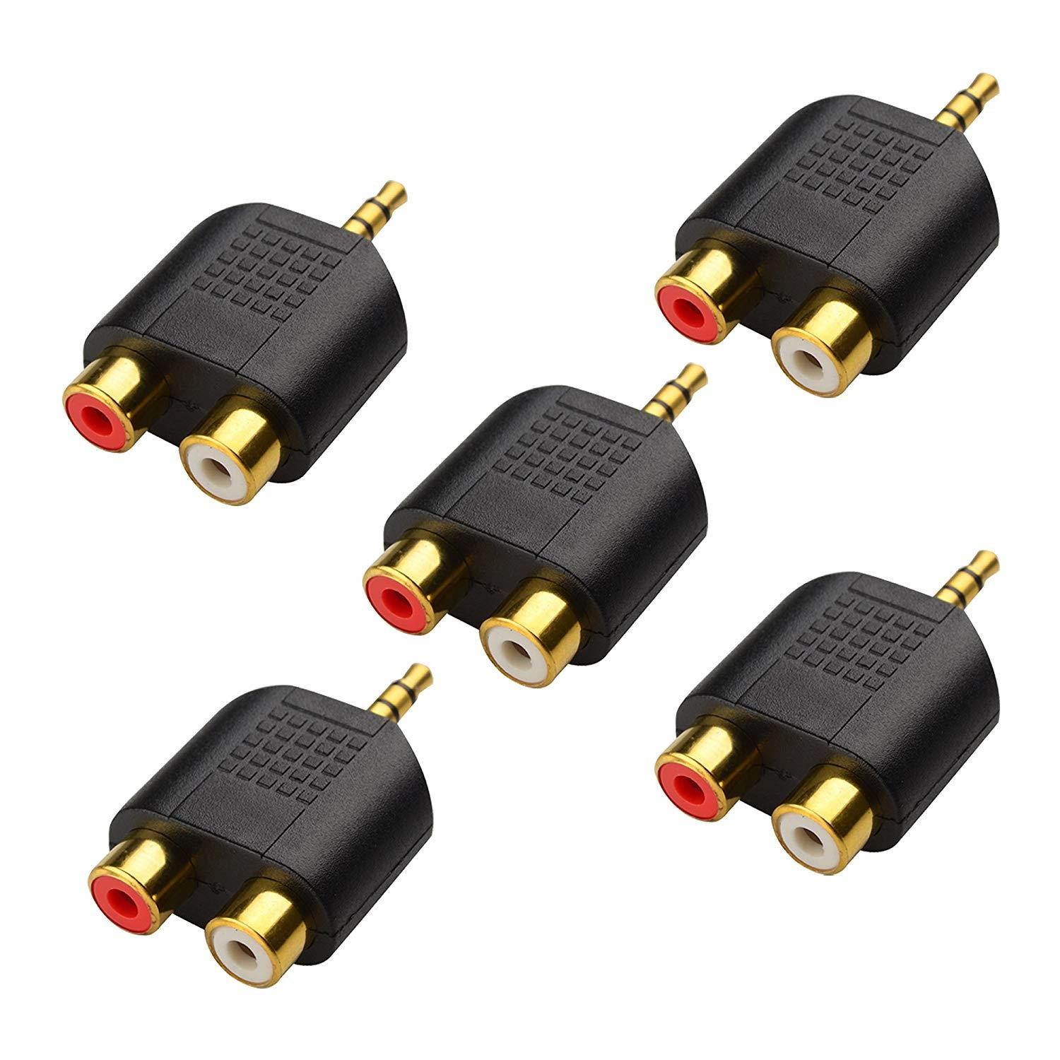 Cable Matters 5-Pack, Gold Plated 3.5mm Stereo to 2-RCA Male to Female Adapter