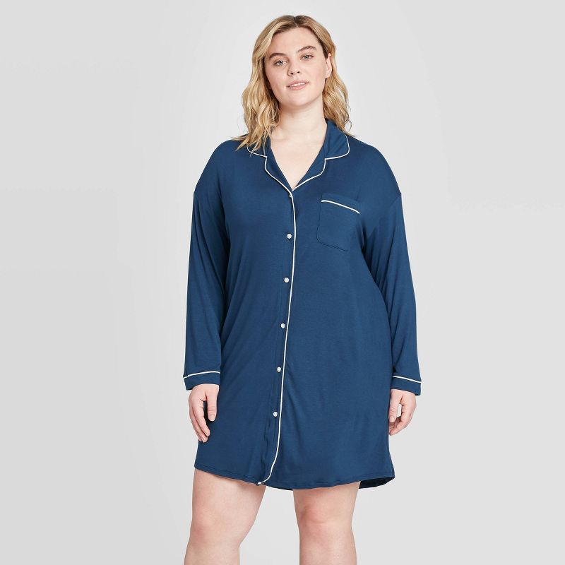 Women's Plus Size Beautifully Soft Long Sleeve Notch Collar Nightgown - Stars Above™ Black 3X