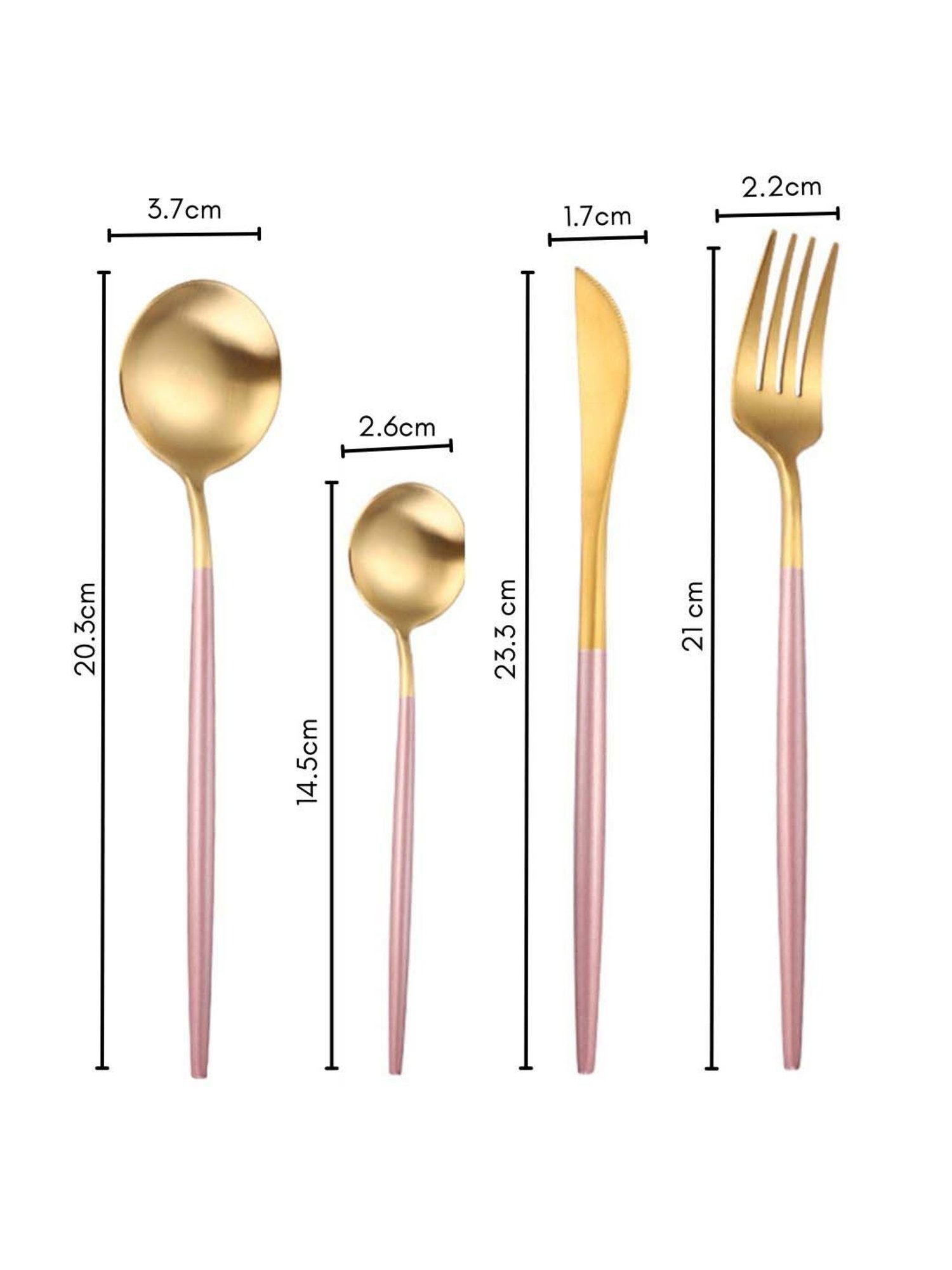 Nestasia Pink  & Golden stainless Steel cutlery set(1 Fork + 1 Knife +1 Table spoon +1 Desert spoon)