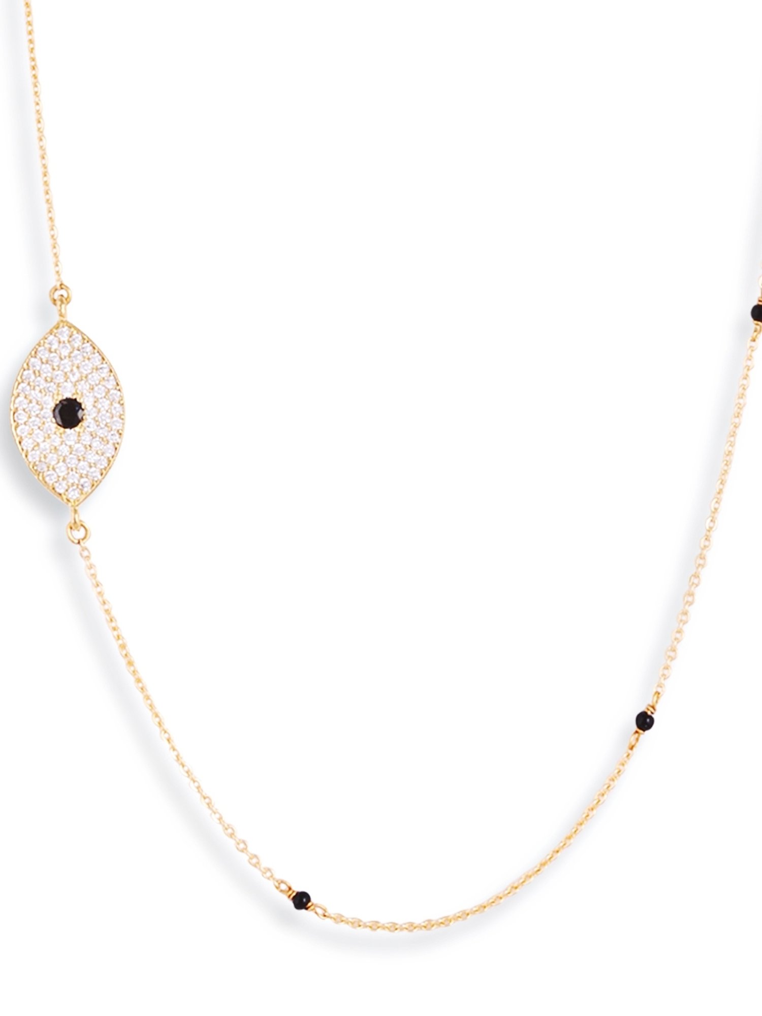 Abdesigns Gold-Plated Black Beaded American Diamond Mangalsutra
