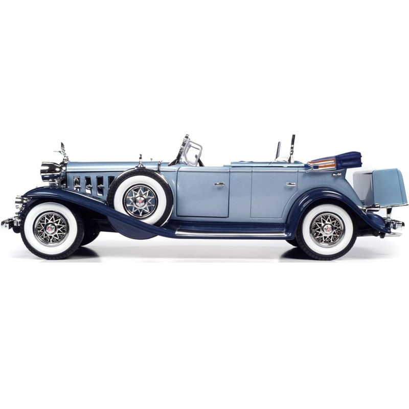 1932 Cadillac V16 Sports Phaeton Metallic Light Silver Blue and Enamel Dark Blue 1/18 Diecast Model Car by Autoworld