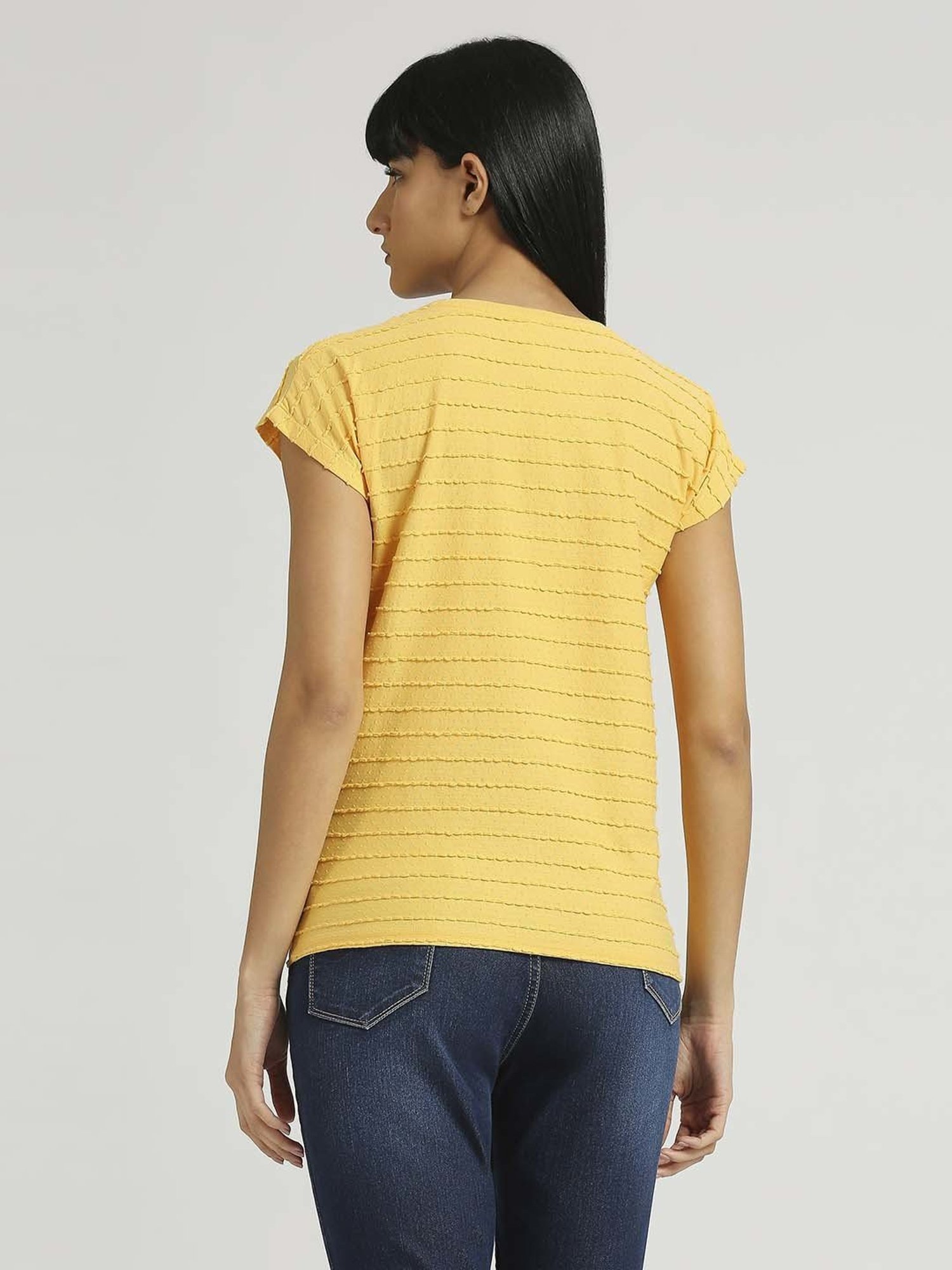 Pepe Jeans Yellow Cotton Striped Top