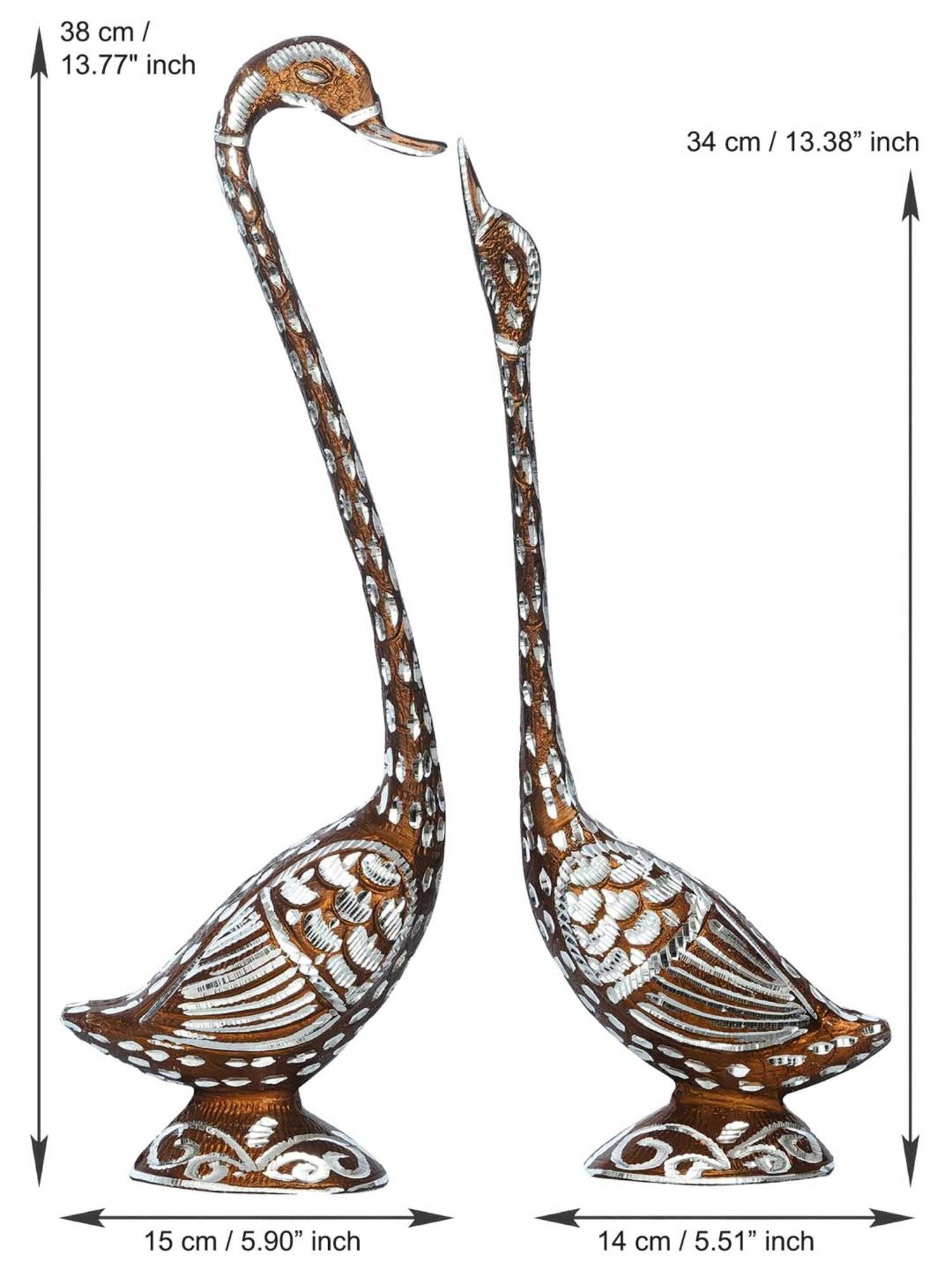 eCraftIndia Set of Four 14 Inch Silver Kissing Swan Couple Handcrafted Decorative Figurine