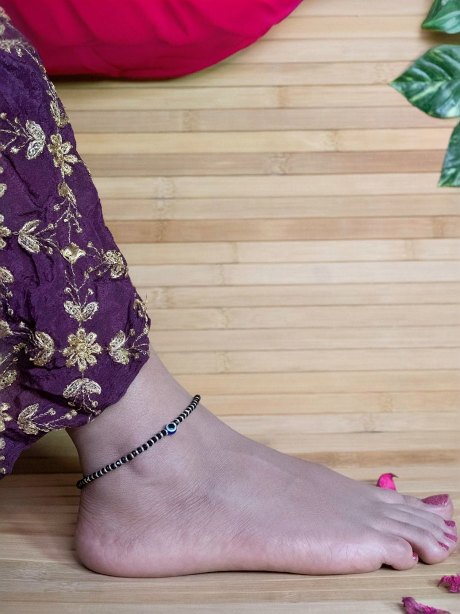 Arte Jewels 925 Sterling Silver Nazariya Evil Eye Bead Anklet for Women & Girls (Single)